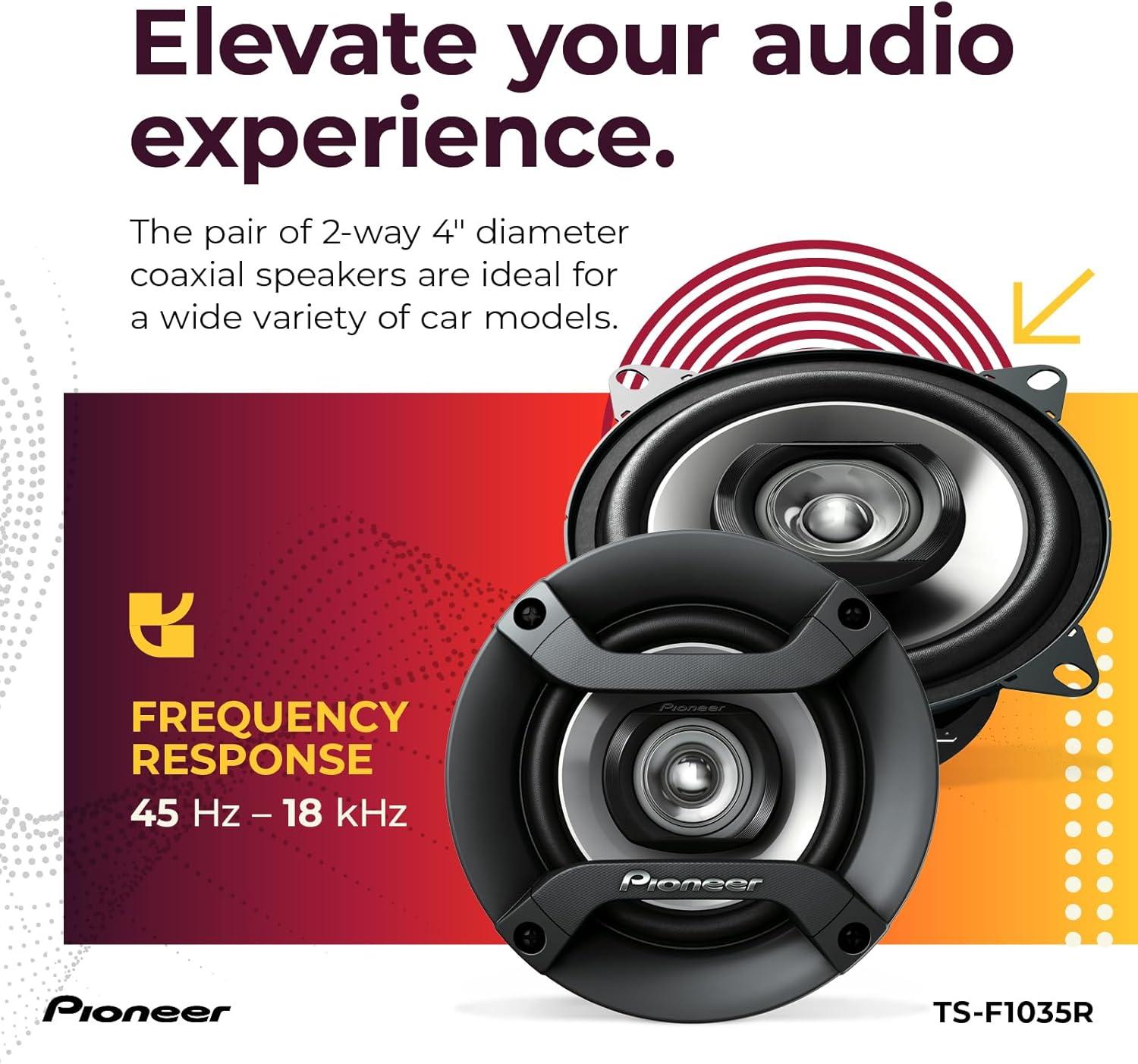 imagePIONEER ASeries Plus TSA1081F 4 2Way Speakers Pair 230W Max Balanced Sound Smooth Treble Enhanced Bass Great Stock Replacement4 Coaxial 150W