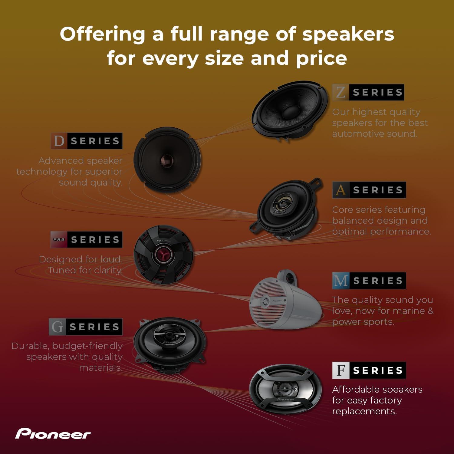 imagePIONEER ASeries Plus TSA1081F 4 2Way Speakers Pair 230W Max Balanced Sound Smooth Treble Enhanced Bass Great Stock Replacement4 Coaxial 150W