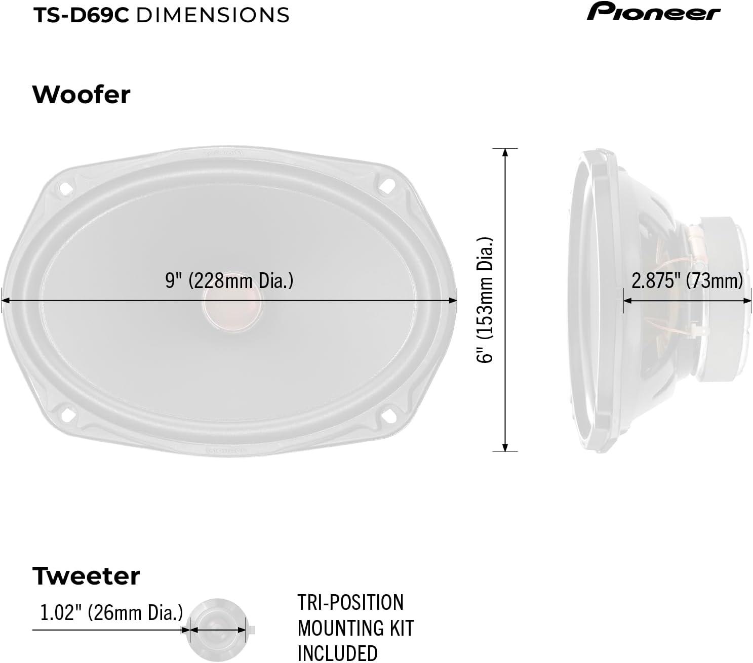 imagePIONEER GSeries TSG6930F 6 x 9 3Way Speakers Pair 400W Max Balanced Sound Smooth Treble Great Stock Replacement HighEfficiency Speaker Designed for OEM Power6 x 9 Component 330W