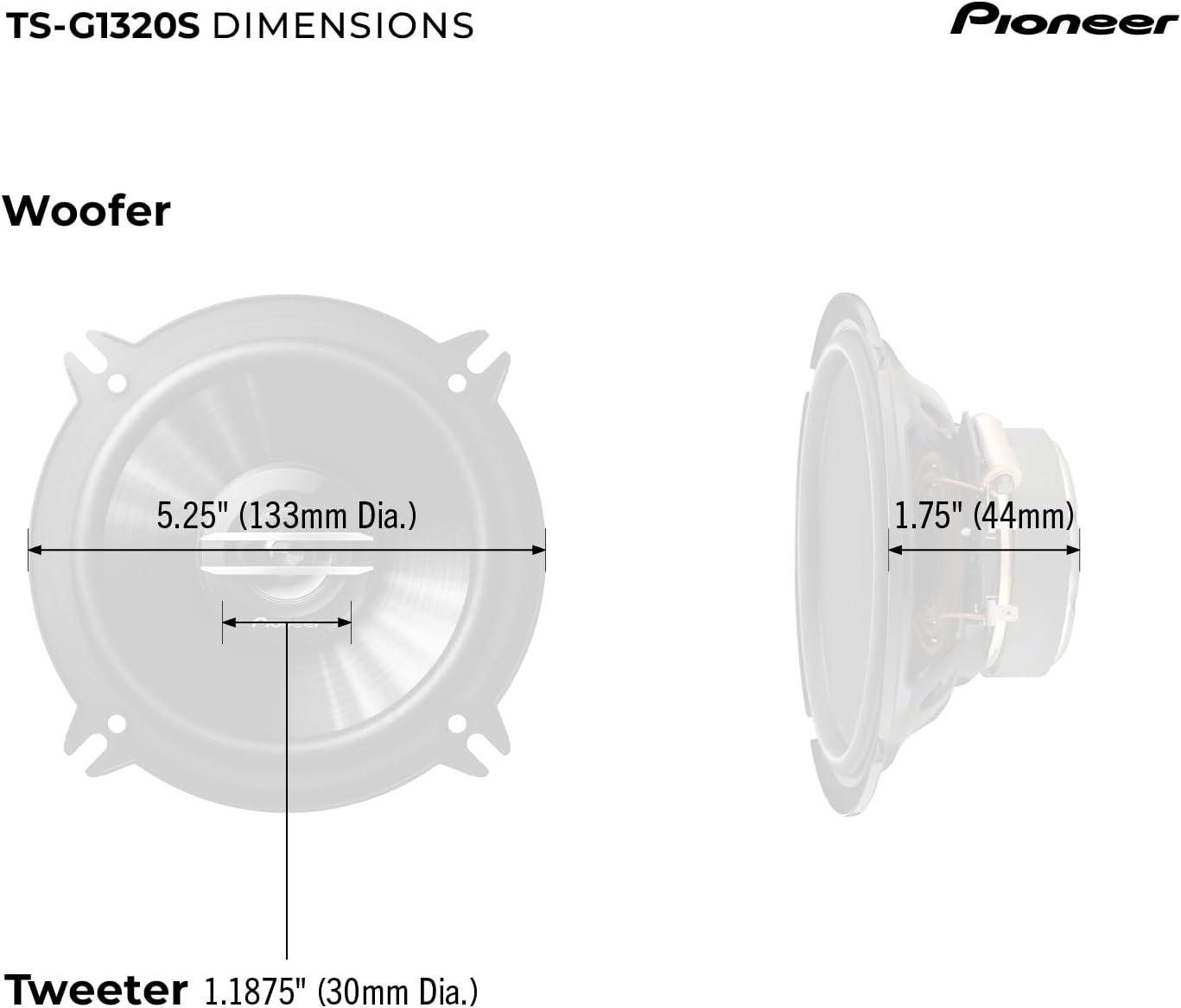 imagePioneer ASeries Plus TSA1301C 525 2Way Speakers Pair 300W Max Crisp Highs Clear Vocals Enhanced Bass Ideal Factory Upgrade525 Coaxial 250W