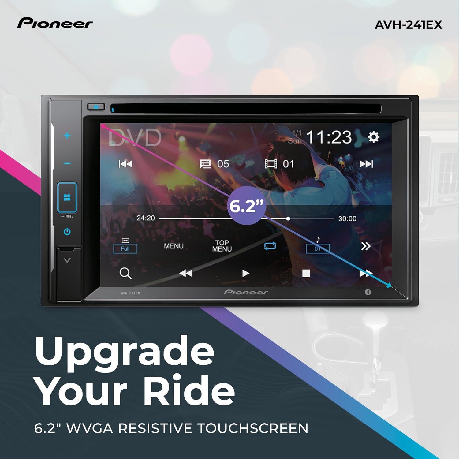 imagePioneer AVH241EX 62quot Resistive Touchscreen Double Din Bluetooth Backup Camera Compatible AMFM Radio USB FLAC Playback 13Band EQ 50W x 4 Preouts