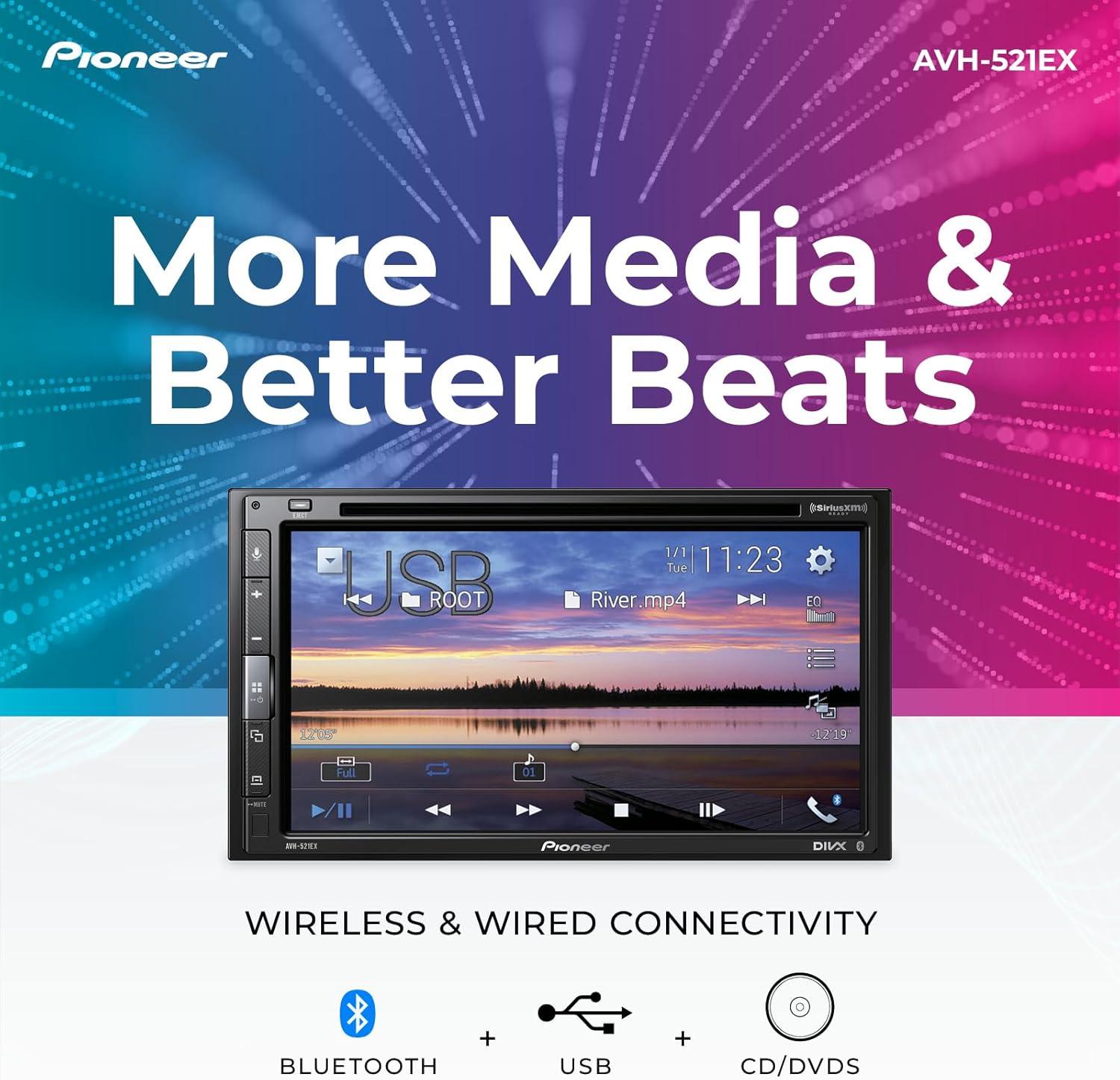 imagePioneer AVH521EX 68quot Resistive Touchscreen Double Din Bluetooth Backup Camera SiriusXM USB FLAC Playback MIXTRAX 13Band EQ AMFM Radio Preouts