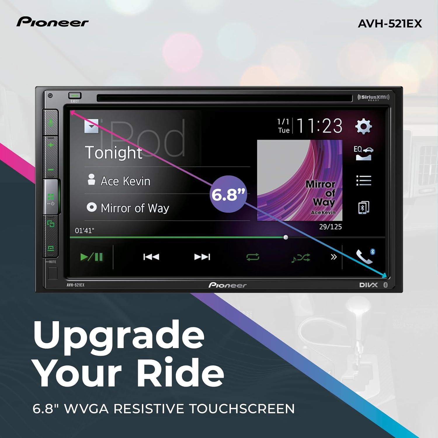 imagePioneer AVH521EX 68quot Resistive Touchscreen Double Din Bluetooth Backup Camera SiriusXM USB FLAC Playback MIXTRAX 13Band EQ AMFM Radio Preouts