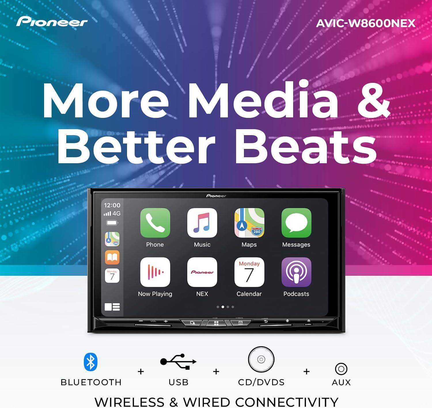 imagePioneer AVICW8600NEX 7quot Capacitive Touchscreen 2Din GPS Navigation Wireless ampamp Wired Apple CarPlay ampamp Android Auto Bluetooth CDDVD SD Card USB SiriusXM HD Radio Backup Camera HiVolt RCA