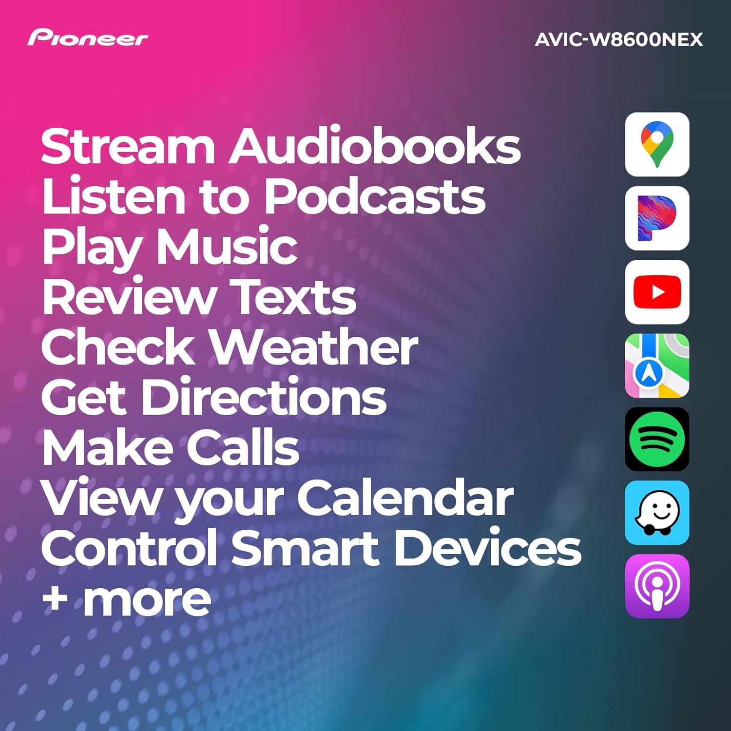 imagePioneer AVICW8600NEX 7quot Capacitive Touchscreen 2Din GPS Navigation Wireless ampamp Wired Apple CarPlay ampamp Android Auto Bluetooth CDDVD SD Card USB SiriusXM HD Radio Backup Camera HiVolt RCA