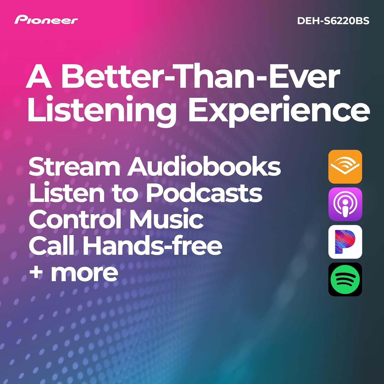 imagePioneer DEHS7200BHS 1Din CD Receiver Bluetooth HD Radio SiriusXM USBAUX Color Change FLAC AMFM Detachable Face 13Band EQ 50W x 4 Voice Control HiVolt RCA PreoutsDEHS6220BS