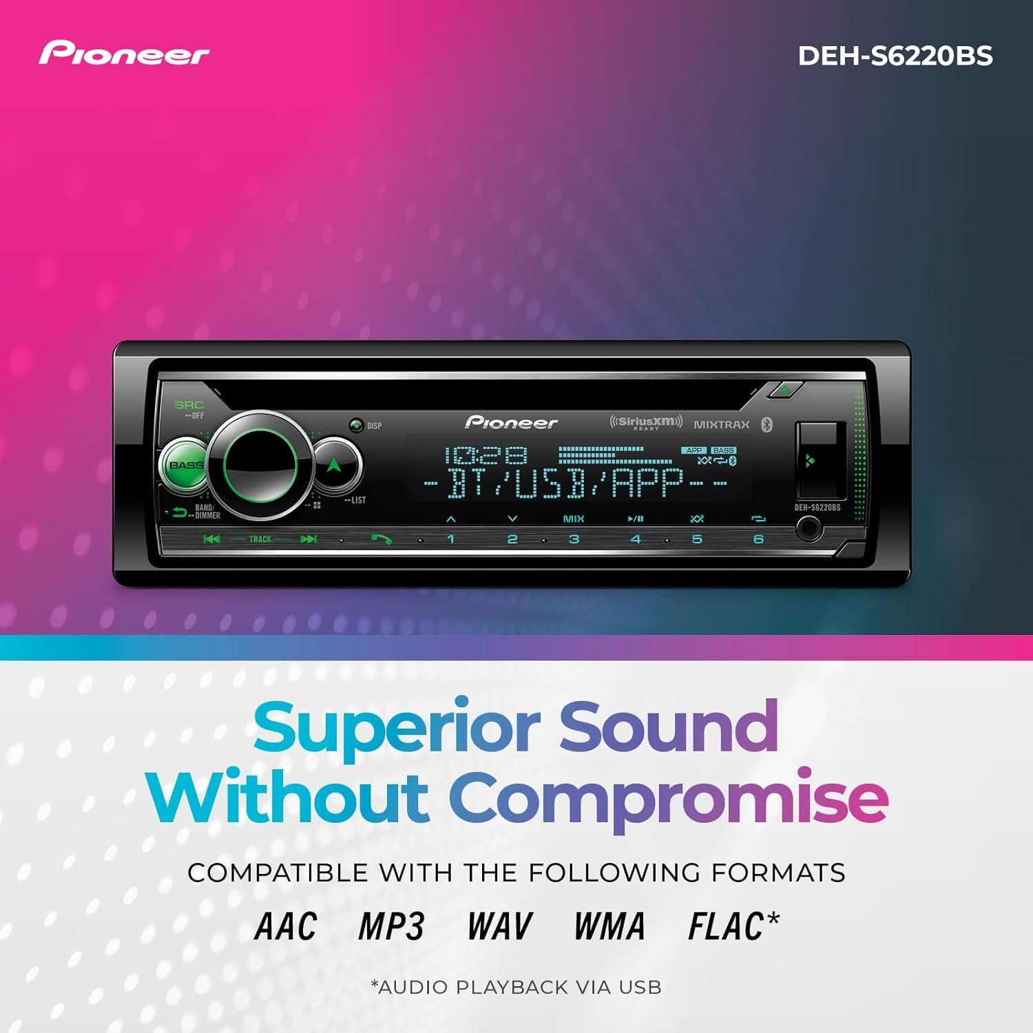imagePioneer DEHS7200BHS 1Din CD Receiver Bluetooth HD Radio SiriusXM USBAUX Color Change FLAC AMFM Detachable Face 13Band EQ 50W x 4 Voice Control HiVolt RCA PreoutsDEHS6220BS