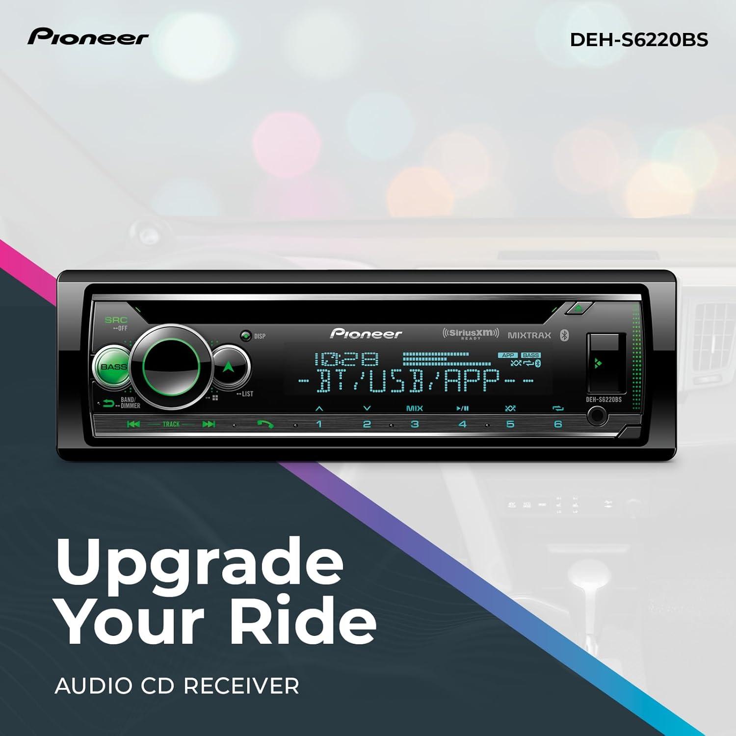 imagePioneer DEHS7200BHS 1Din CD Receiver Bluetooth HD Radio SiriusXM USBAUX Color Change FLAC AMFM Detachable Face 13Band EQ 50W x 4 Voice Control HiVolt RCA PreoutsDEHS6220BS