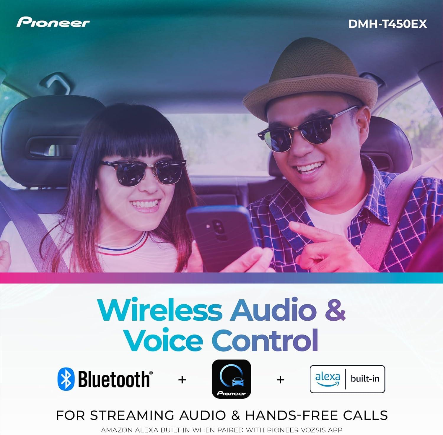 imagePioneer DMHT450EX 9quot Capacitive Touchscreen Floating Display Alexa Bluetooth Backup Camera FLAC Short Chassis USB AMFM Radio 13Band EQ RCA Preouts