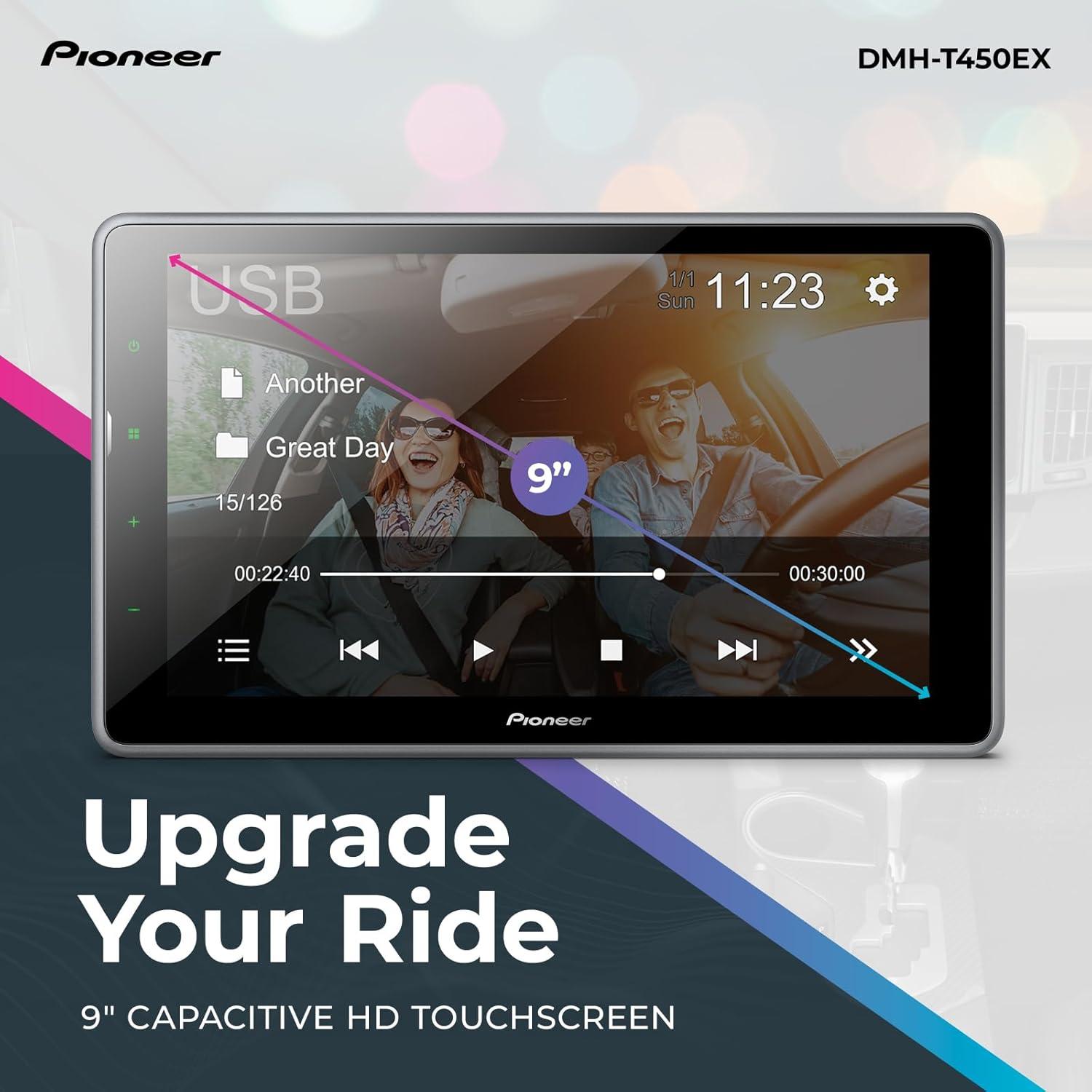 imagePioneer DMHT450EX 9quot Capacitive Touchscreen Floating Display Alexa Bluetooth Backup Camera FLAC Short Chassis USB AMFM Radio 13Band EQ RCA Preouts