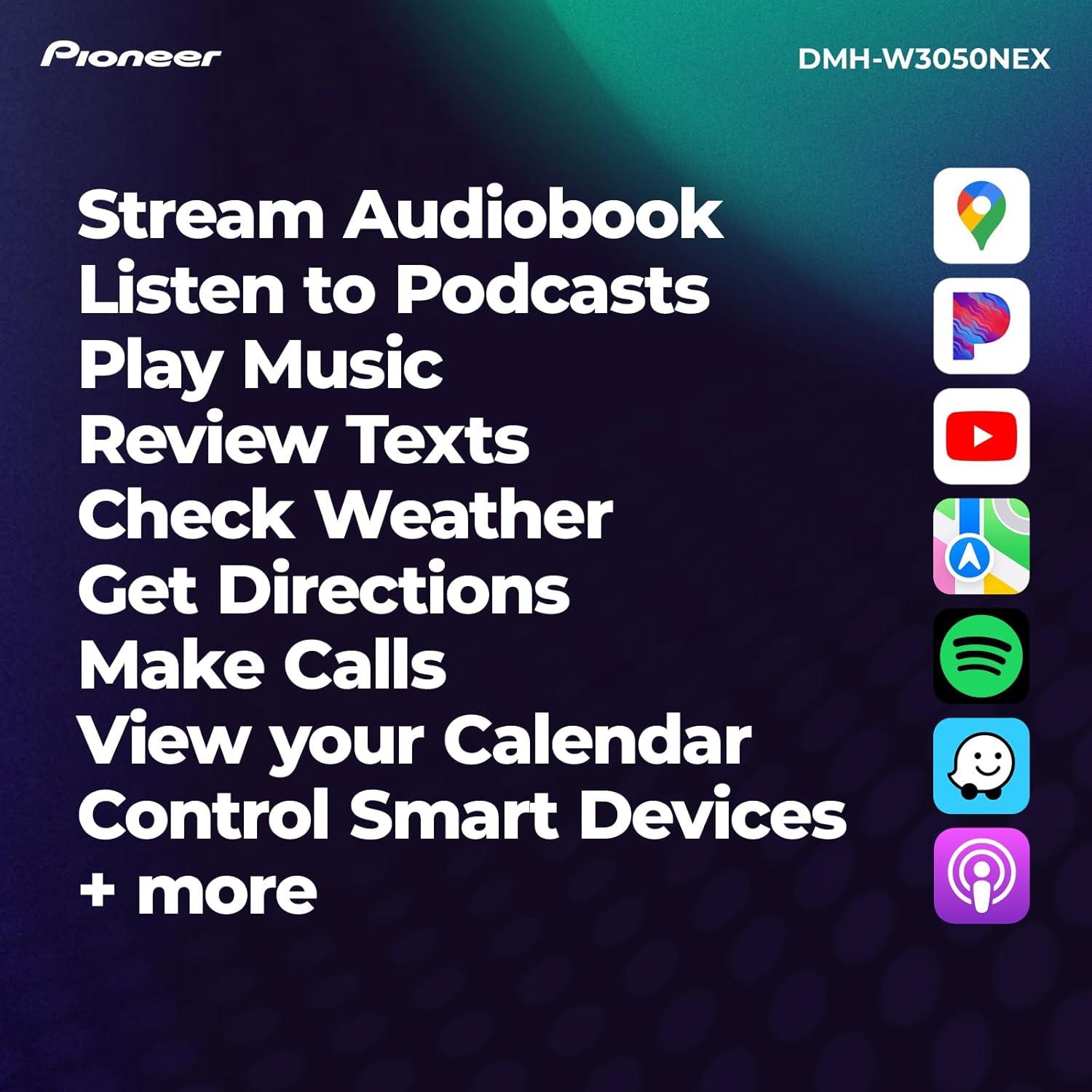 imagePioneer DMHW3050NEX 68quot Capacitive Touchscreen Double Din Wireless ampamp Wired Apple CarPlay ampamp Android Auto Bluetooth Backup Camera Maestro FLAC HD Radio HiVolt RCADMHW3050NEX