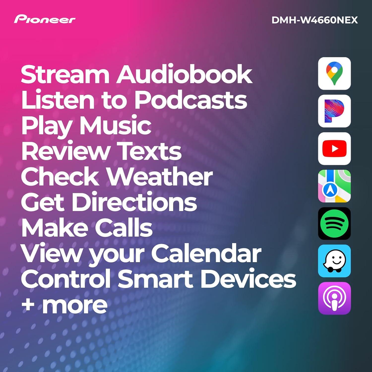 imagePioneer DMHW3050NEX 68quot Capacitive Touchscreen Double Din Wireless ampamp Wired Apple CarPlay ampamp Android Auto Bluetooth Backup Camera Maestro FLAC HD Radio HiVolt RCADMHW4660NEX
