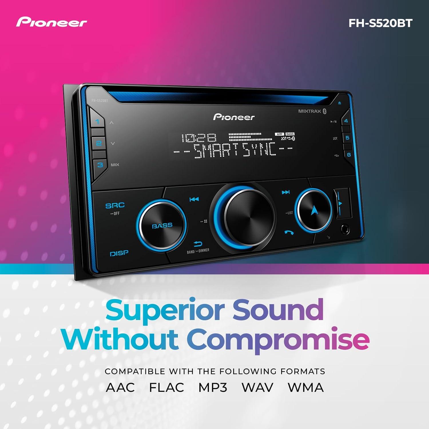 imagePioneer FHS520BT Double Din CD Receiver Bluetooth USBAUX FLAC AMFM Radio 13Band EQ 50W x 4 Voice Control Front RearSW Selectable RCA Preouts