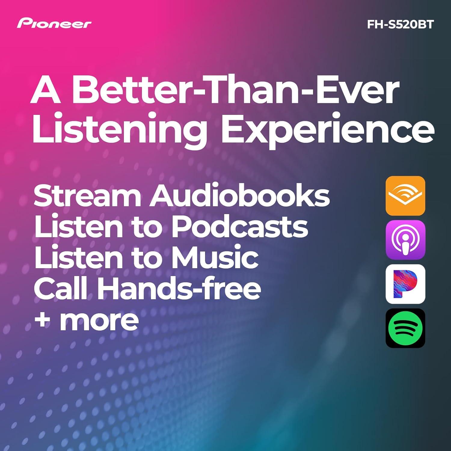 imagePioneer FHS520BT Double Din CD Receiver Bluetooth USBAUX FLAC AMFM Radio 13Band EQ 50W x 4 Voice Control Front RearSW Selectable RCA Preouts