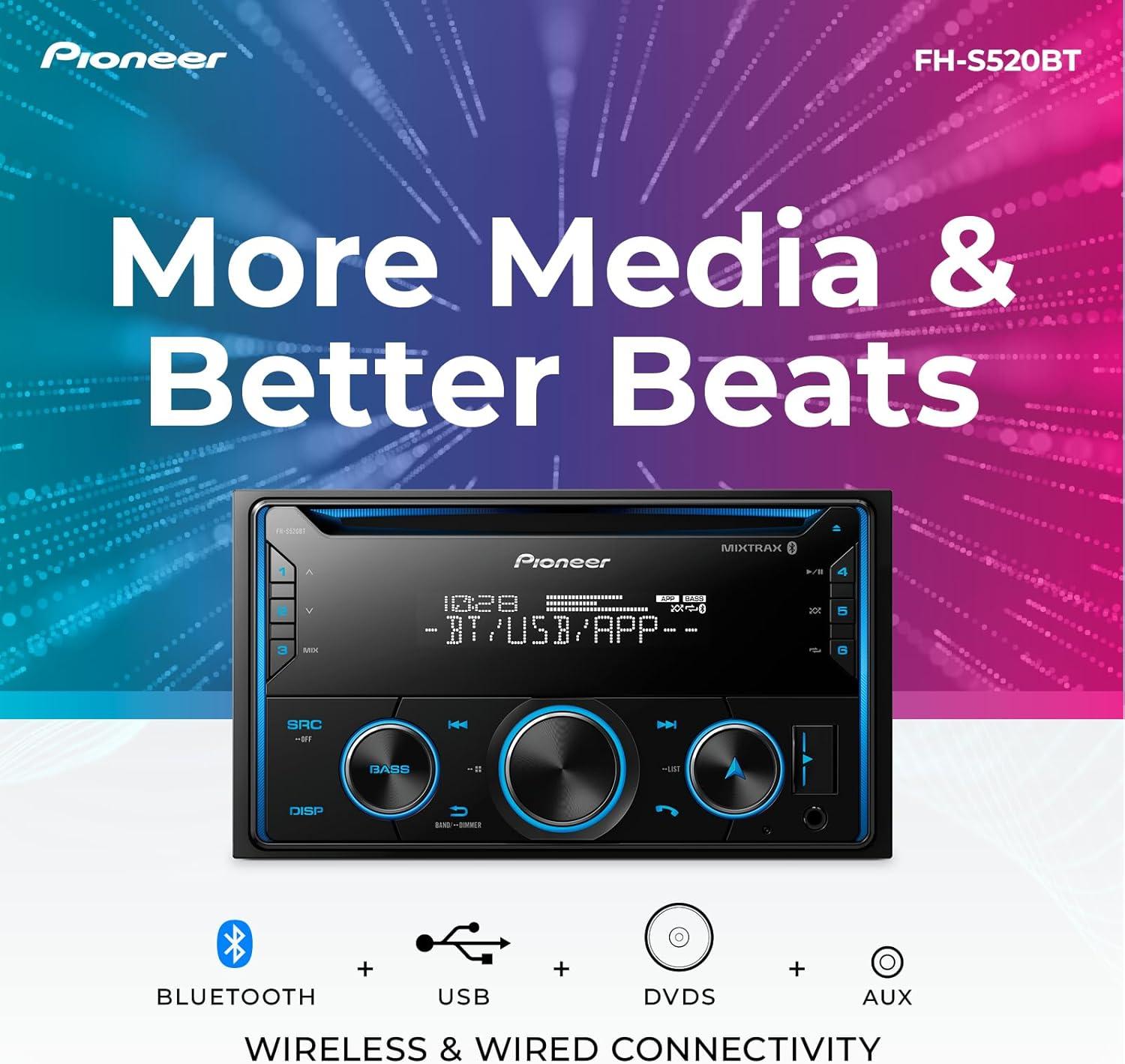 imagePioneer FHS520BT Double Din CD Receiver Bluetooth USBAUX FLAC AMFM Radio 13Band EQ 50W x 4 Voice Control Front RearSW Selectable RCA Preouts
