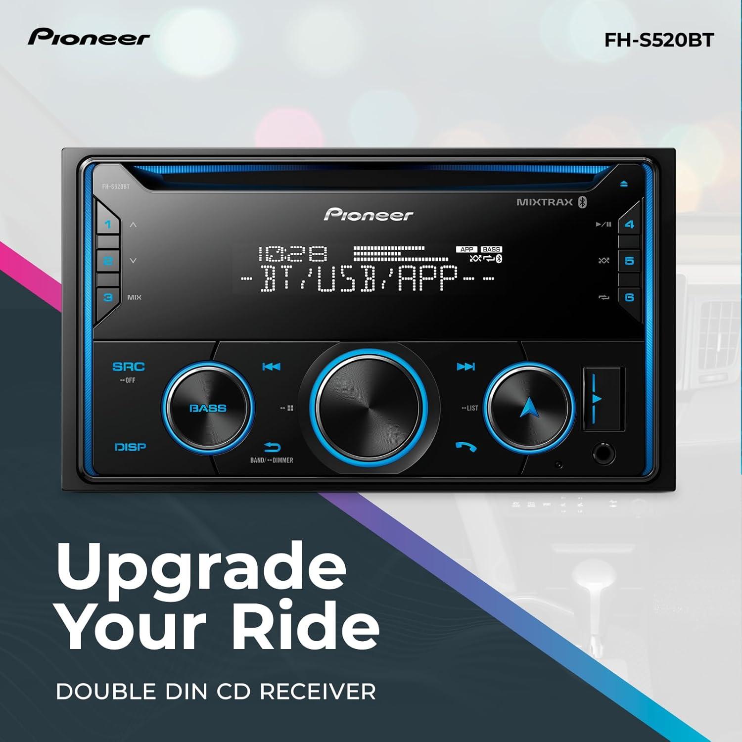 imagePioneer FHS520BT Double Din CD Receiver Bluetooth USBAUX FLAC AMFM Radio 13Band EQ 50W x 4 Voice Control Front RearSW Selectable RCA Preouts