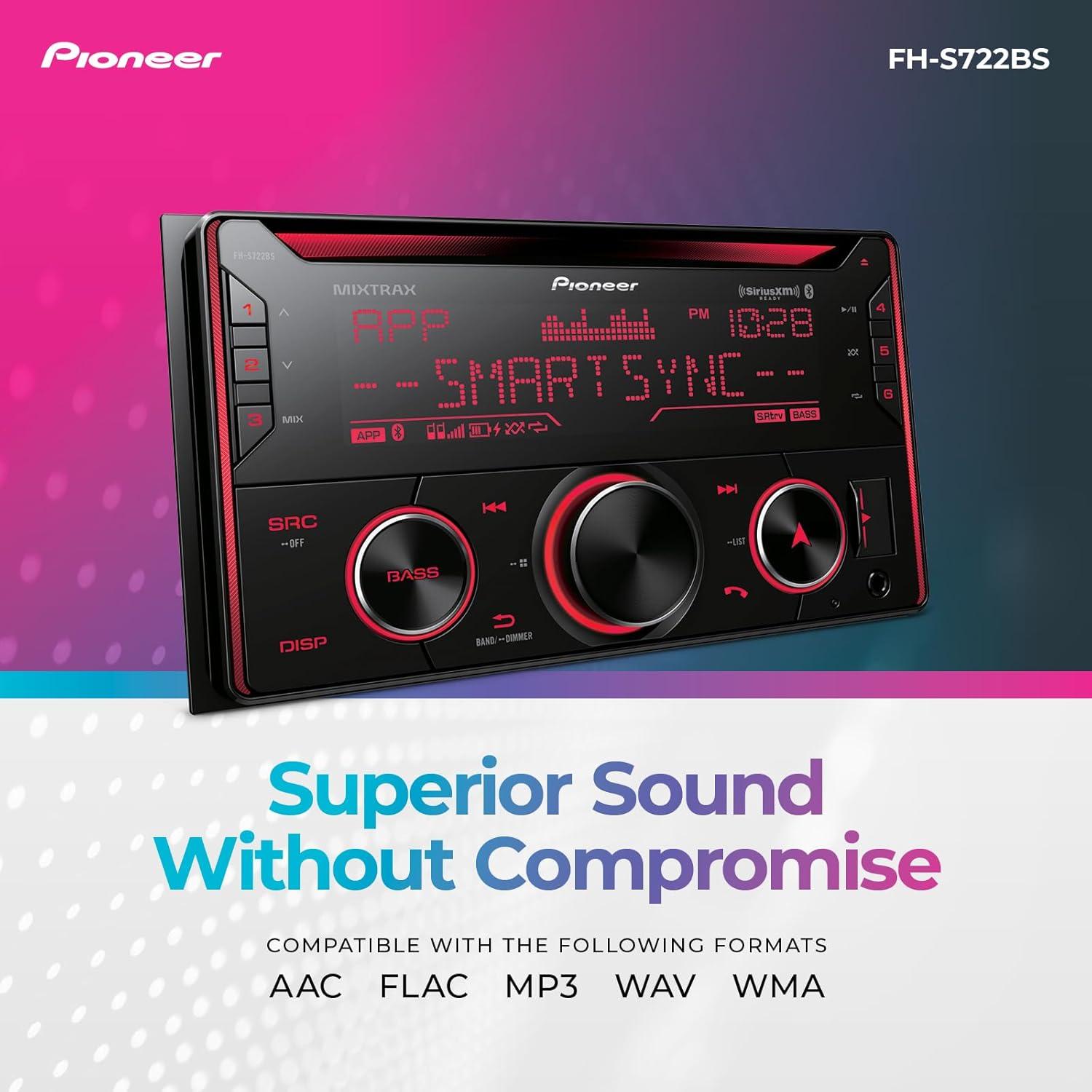 imagePioneer FHS722BS Double Din CD Receiver Bluetooth SiriusXM USBAUX Color Change FLAC AMFM Radio 13Band EQ 50W x 4 Voice Control HiVolt RCA PreoutsDouble DIN