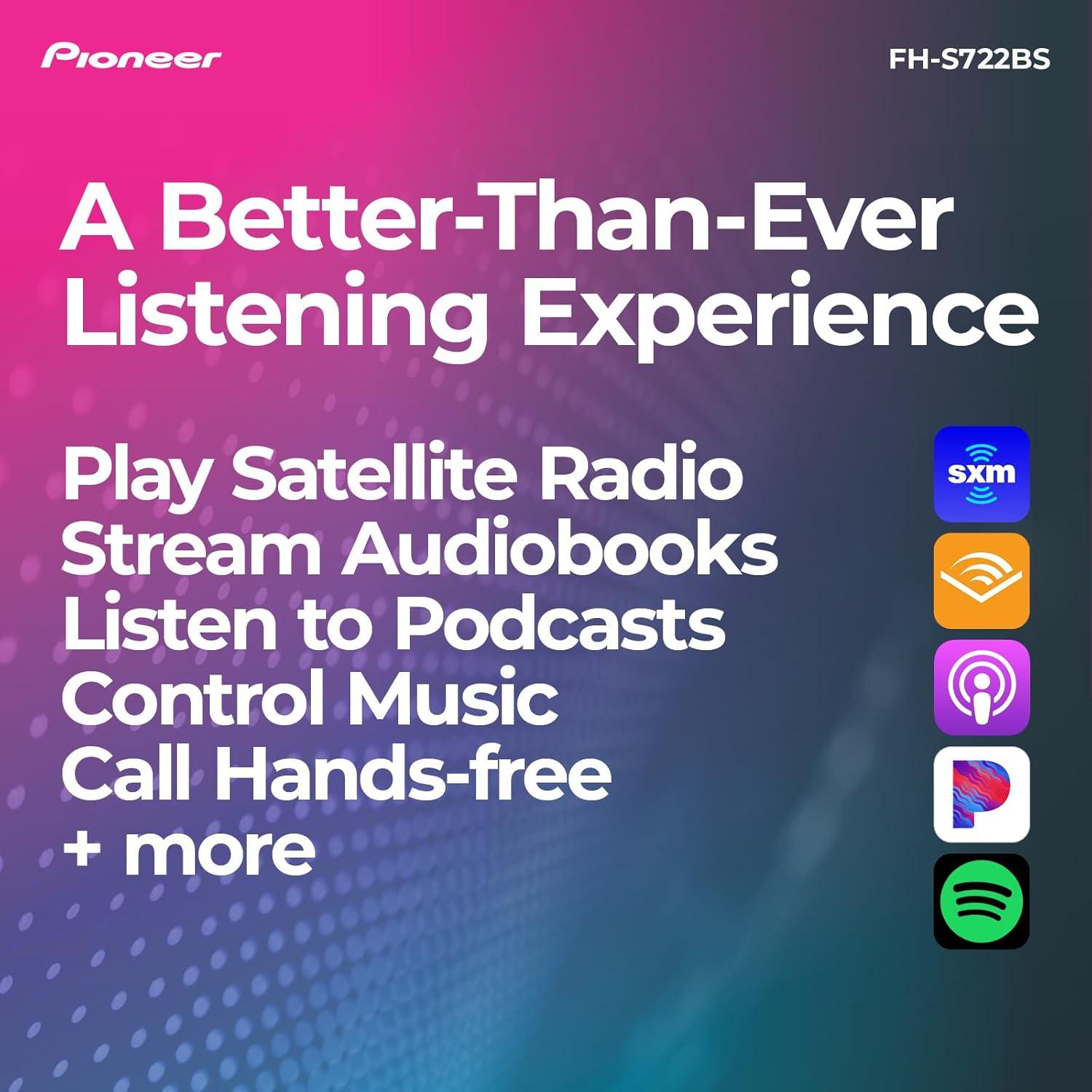 imagePioneer FHS722BS Double Din CD Receiver Bluetooth SiriusXM USBAUX Color Change FLAC AMFM Radio 13Band EQ 50W x 4 Voice Control HiVolt RCA PreoutsDouble DIN