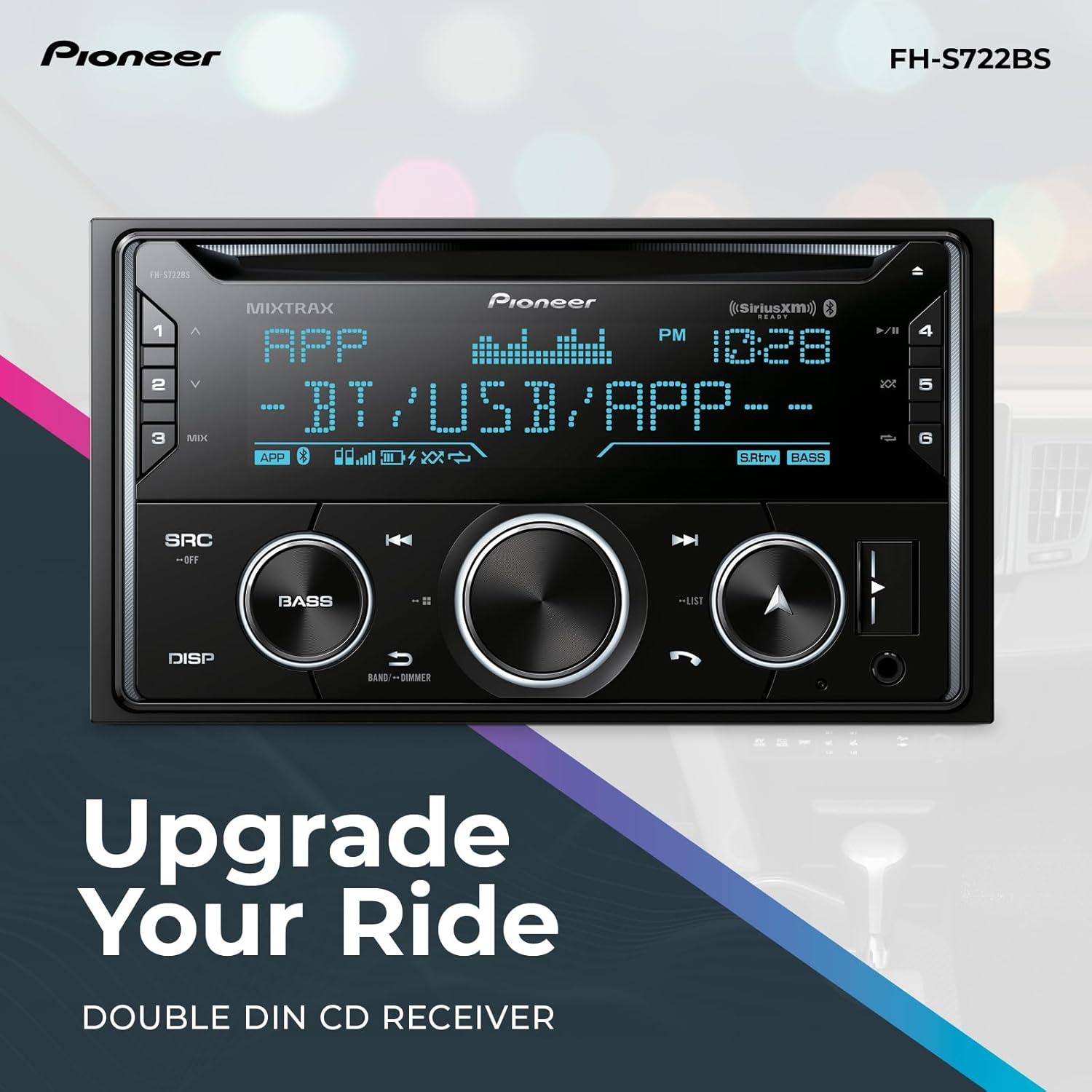 imagePioneer FHS722BS Double Din CD Receiver Bluetooth SiriusXM USBAUX Color Change FLAC AMFM Radio 13Band EQ 50W x 4 Voice Control HiVolt RCA PreoutsDouble DIN