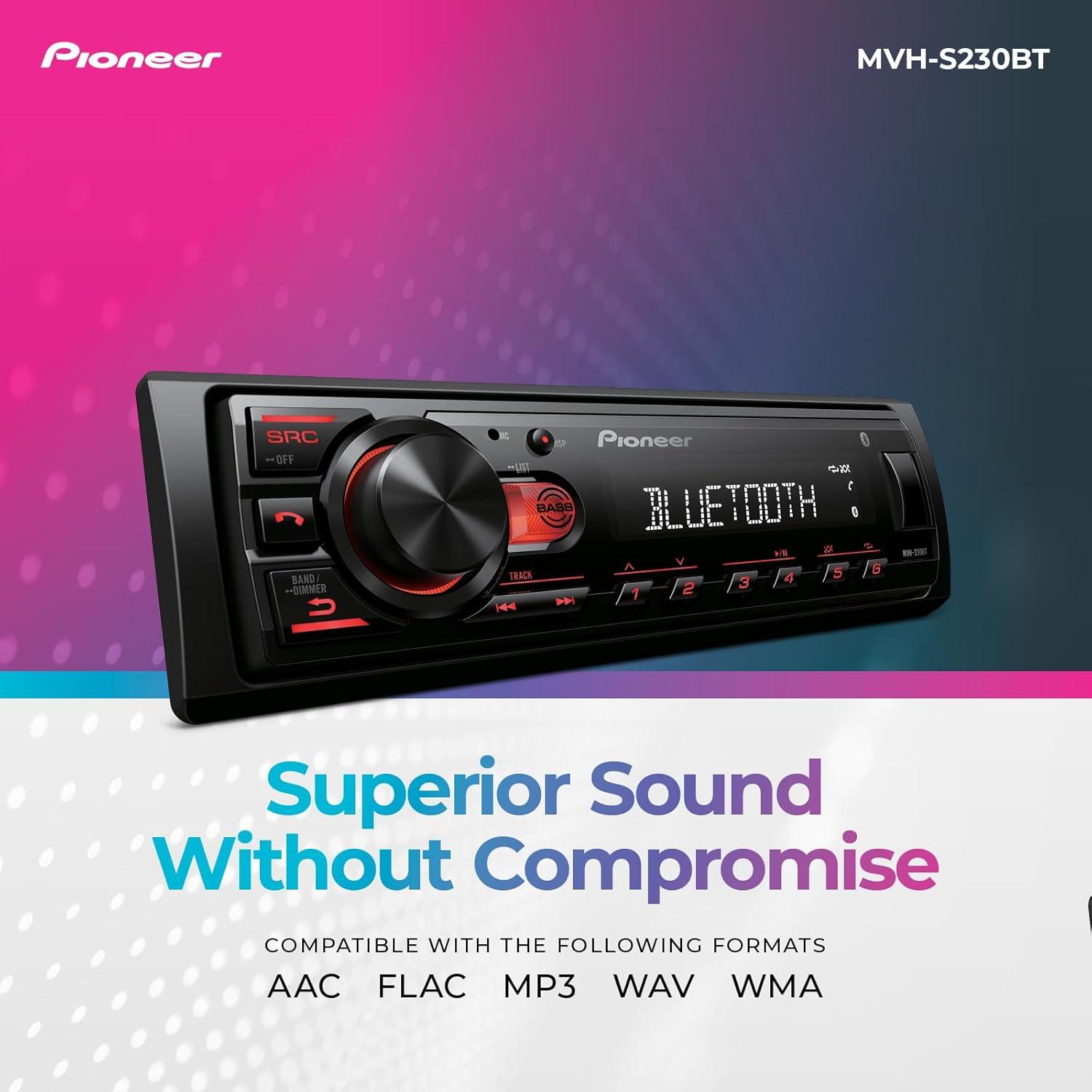 imagePioneer MVHS230BT 1Din Digital Media Receiver Bluetooth USB 50W x 4 Output AMFM Radio iPhoneAndroid Compatible FrontSW Mono Selectable RCA OutputMVHS230BT