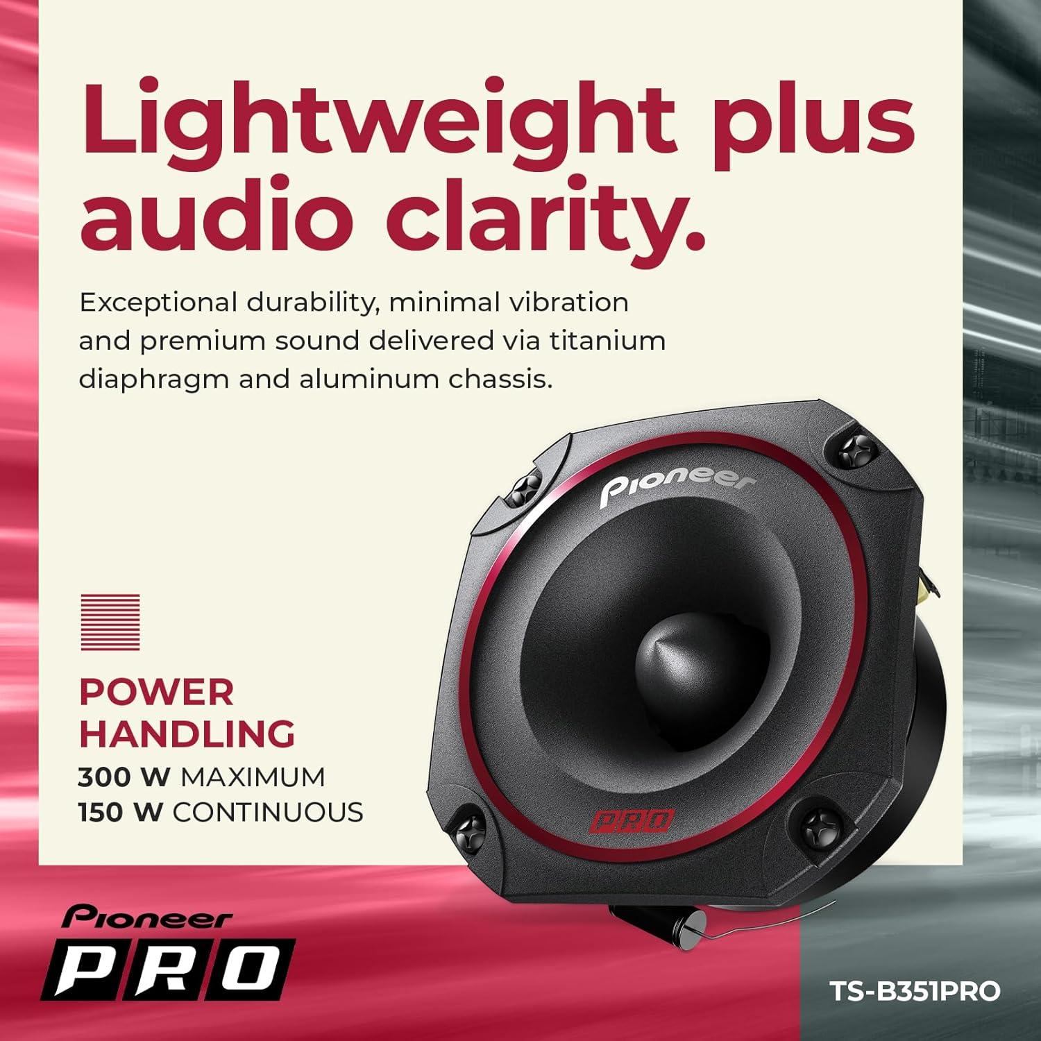 imagePioneer PRO Series TSB351PRO 35 Tweeters Pair 250W Max Perfect for highSPL Builds and proLevel car Audio Bullet Style TweeterTweeter Pair