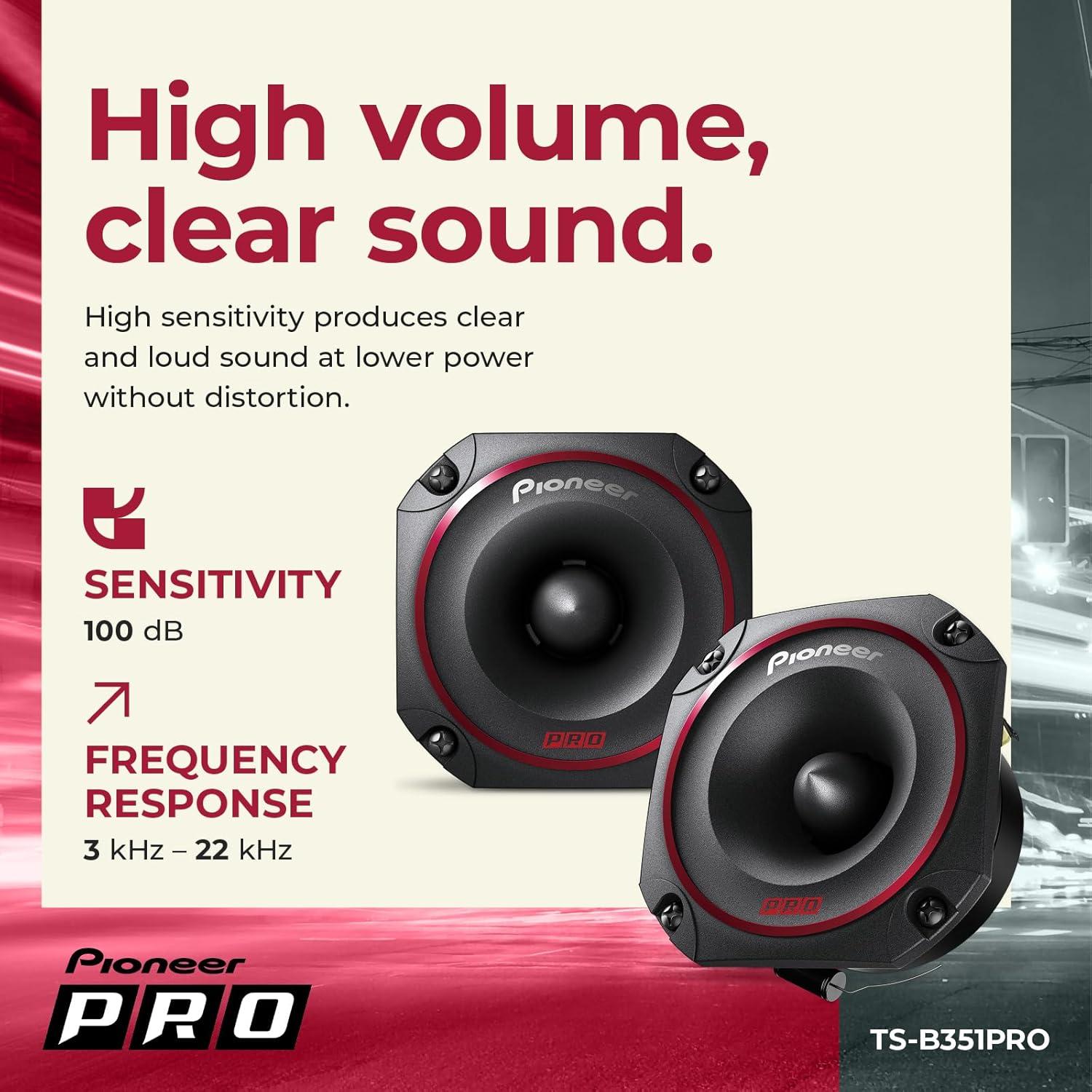 imagePioneer PRO Series TSB351PRO 35 Tweeters Pair 250W Max Perfect for highSPL Builds and proLevel car Audio Bullet Style TweeterTweeter Pair