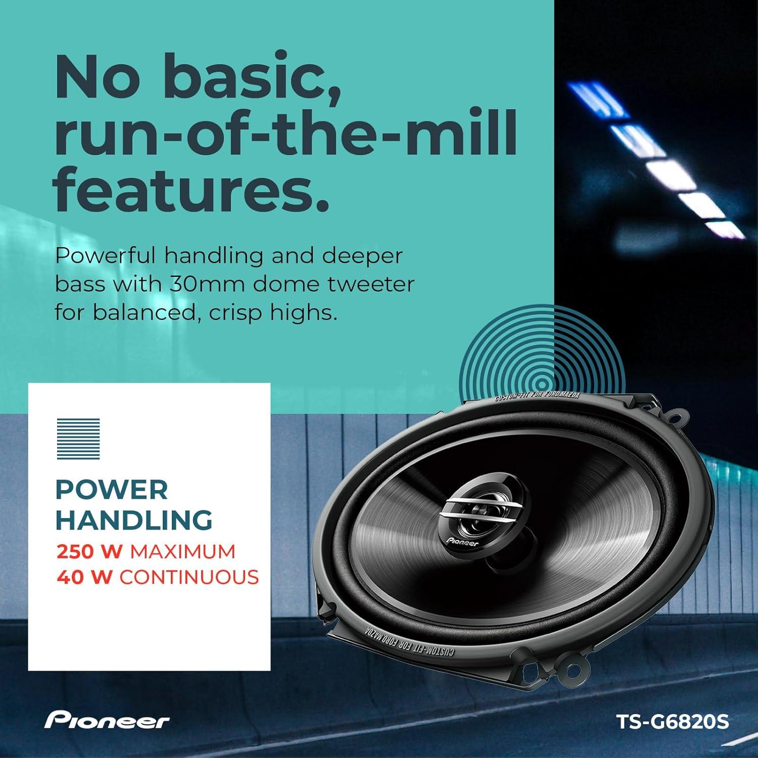 imagePioneer TSG6820S 2Way Coaxial Car Audio Speaker Full Range Clear Sound Quality Easy Installation and Enhanced Bass Response Black 6 x 8 Oval Speaker2Way Coaxial 6 x 8