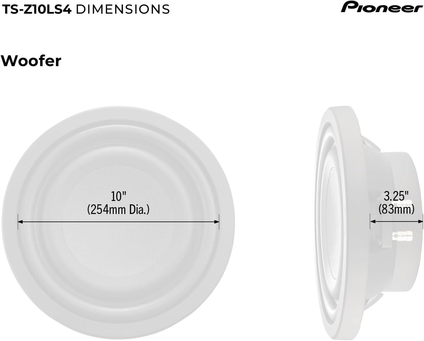 imagePioneer ZSeries TSZ10LS4 10 Premium Subwoofer 1300W Max ShallowMount Design Deep Bass in Tight Spaces Compact Slim TruckCar SubwooferTSZ10LS4 10 Single 4 Ohms