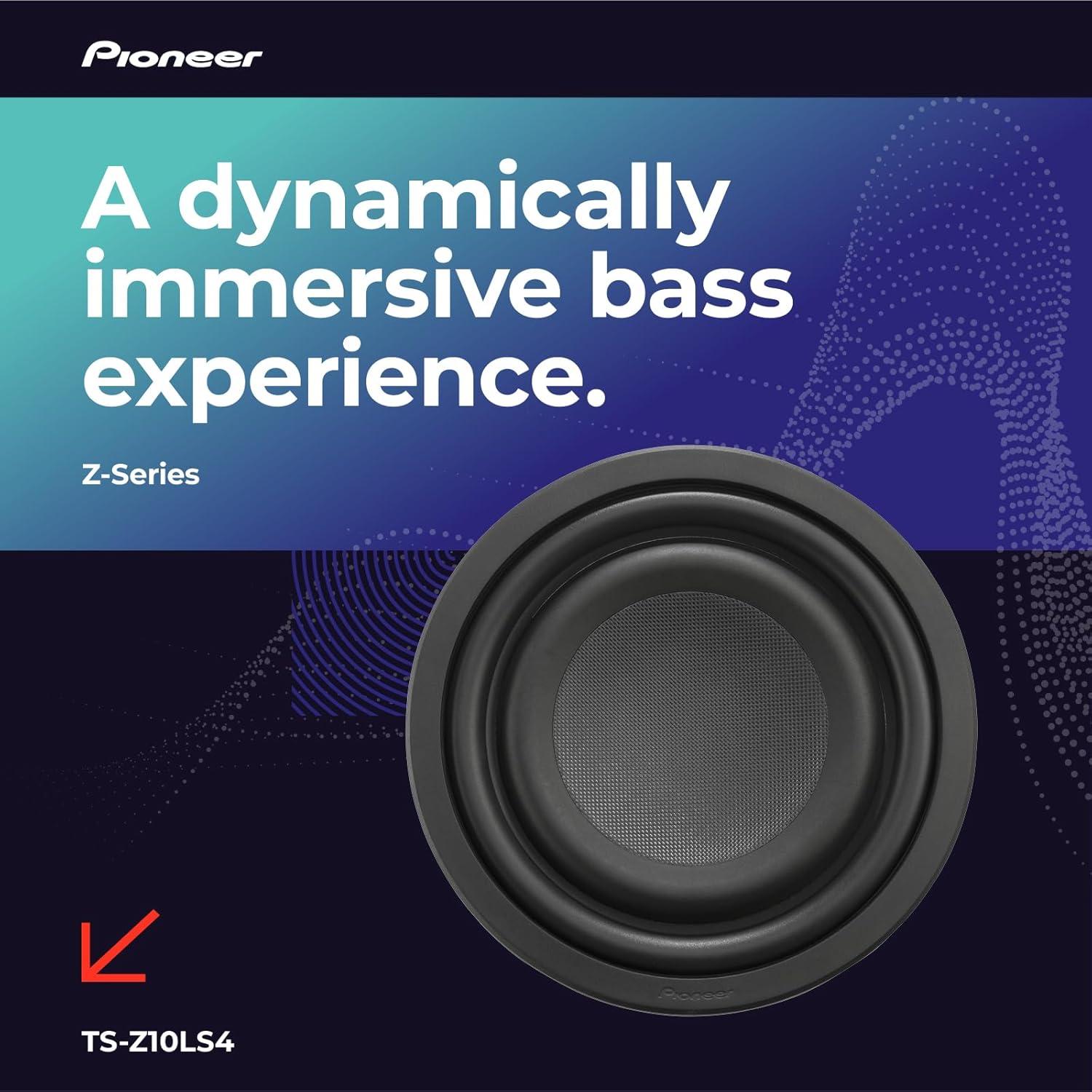 imagePioneer ZSeries TSZ10LS4 10 Premium Subwoofer 1300W Max ShallowMount Design Deep Bass in Tight Spaces Compact Slim TruckCar SubwooferTSZ10LS4 10 Single 4 Ohms