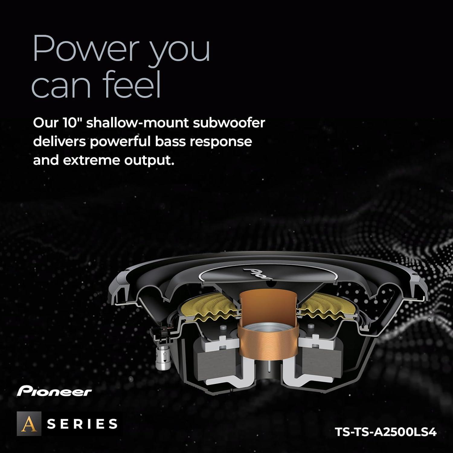 imagePIONEER ASeries TSA250D4 10 Subwoofer 1300W Max Flexible Wiring Powerful Bass Output10 1200W