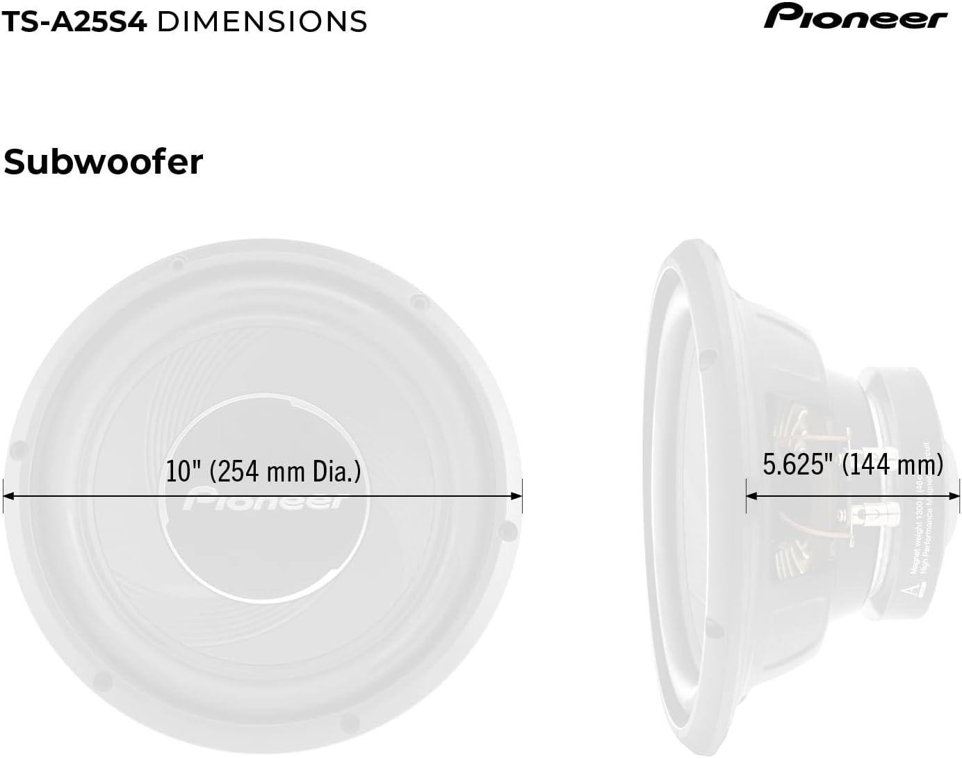 imagePIONEER ASeries TSA250D4 10 Subwoofer 1300W Max Flexible Wiring Powerful Bass Output10 1200W