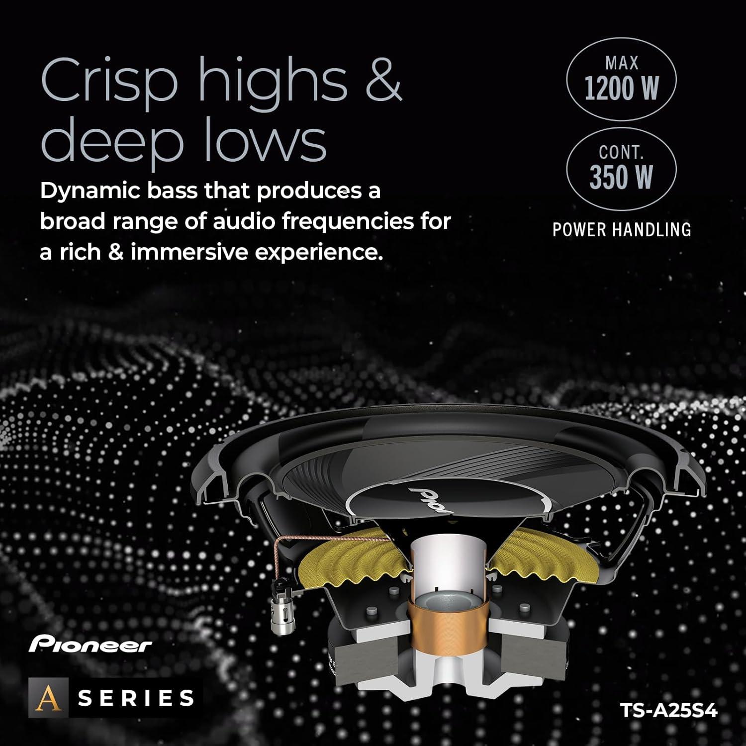 imagePIONEER ASeries TSA250D4 10 Subwoofer 1300W Max Flexible Wiring Powerful Bass Output10 1200W