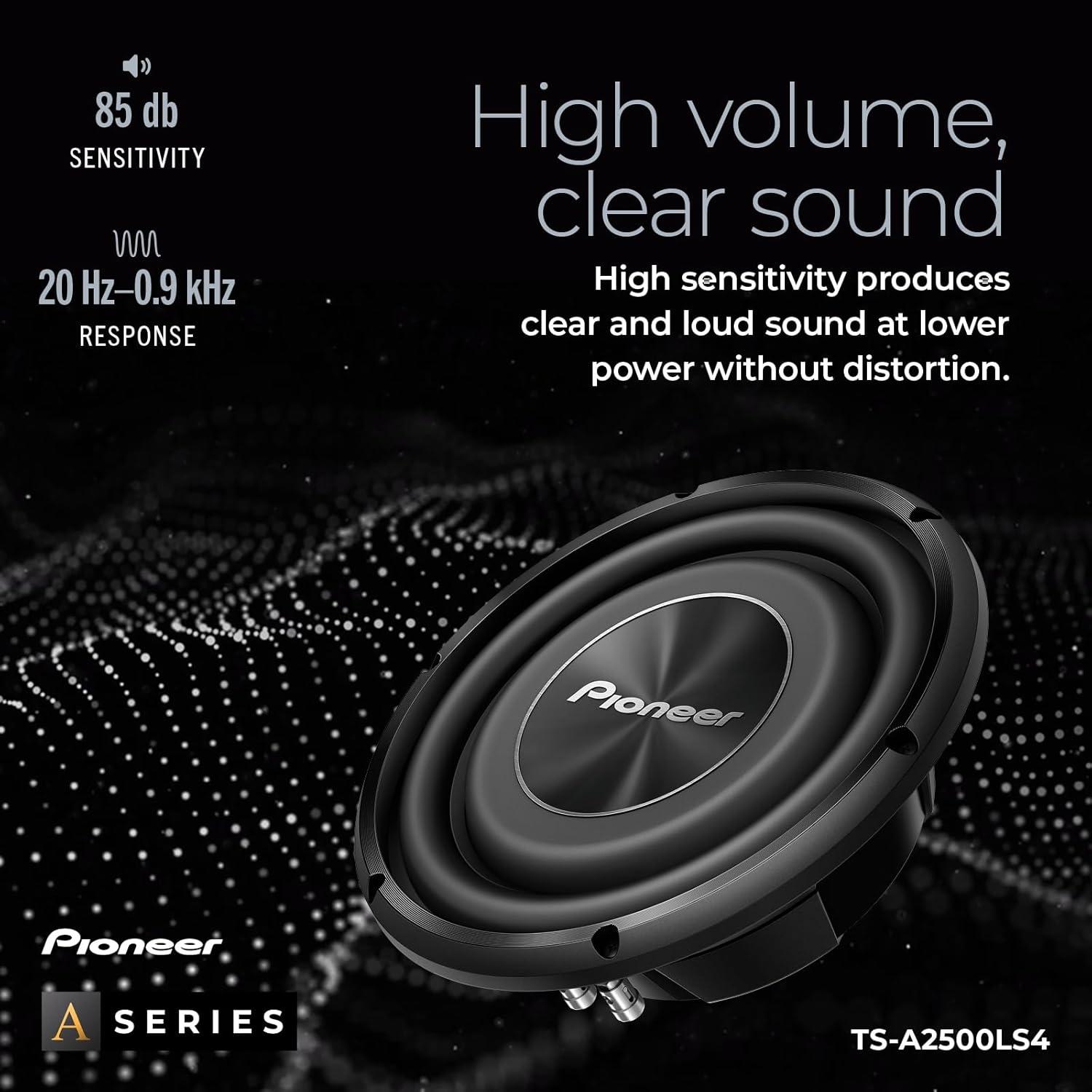 imagePIONEER ASeries TSA250D4 10 Subwoofer 1300W Max Flexible Wiring Powerful Bass Output10 1200W