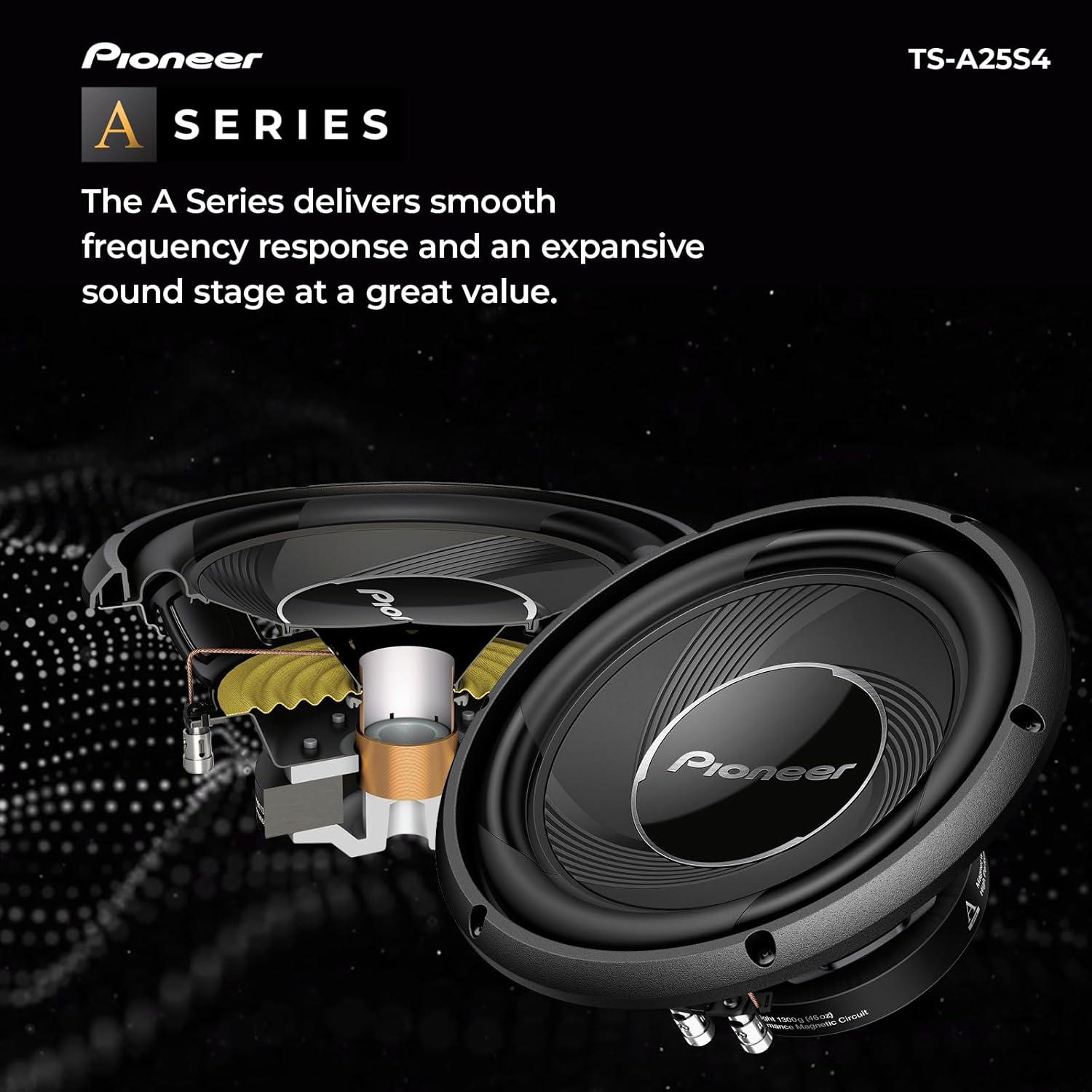 imagePIONEER ASeries TSA250D4 10 Subwoofer 1300W Max Flexible Wiring Powerful Bass Output10 1200W