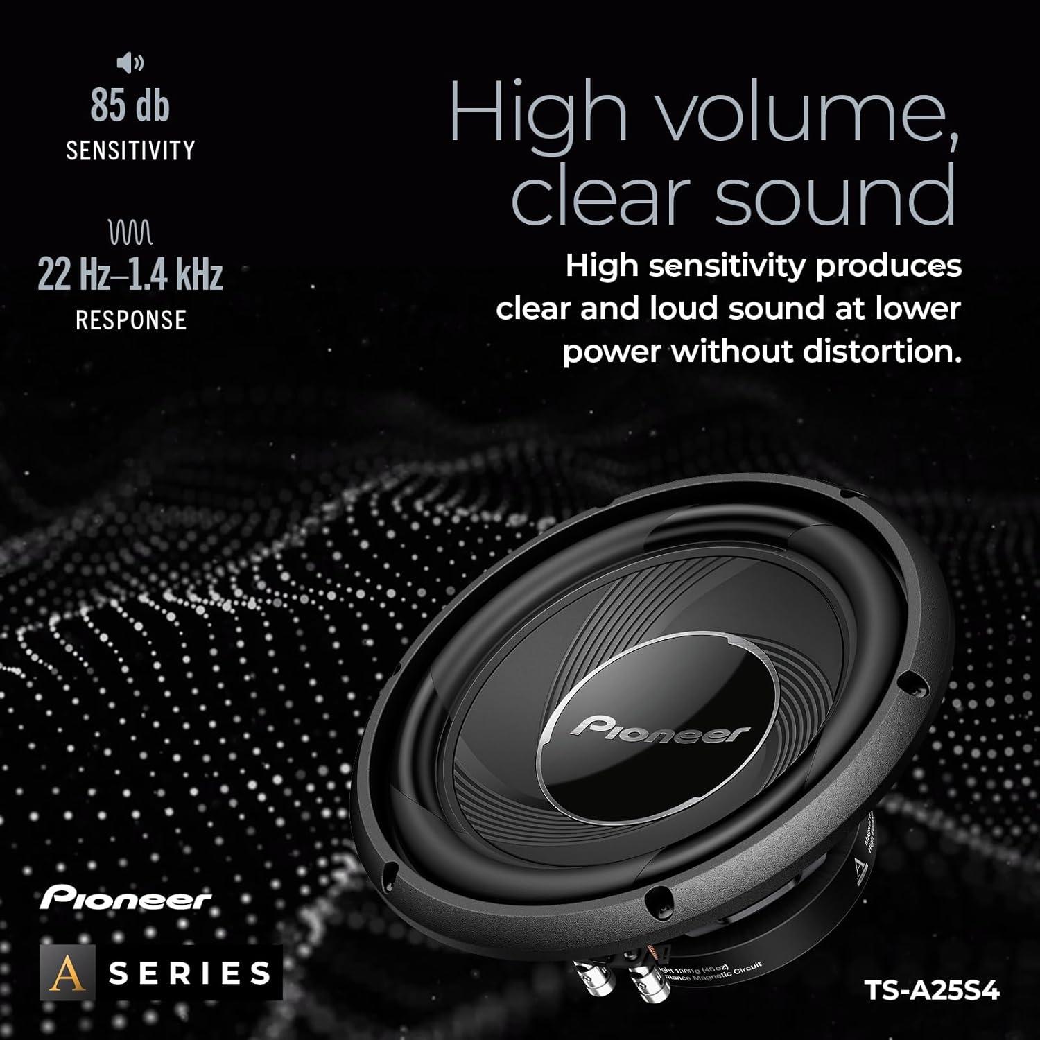 imagePIONEER ASeries TSA250D4 10 Subwoofer 1300W Max Flexible Wiring Powerful Bass Output10 1200W