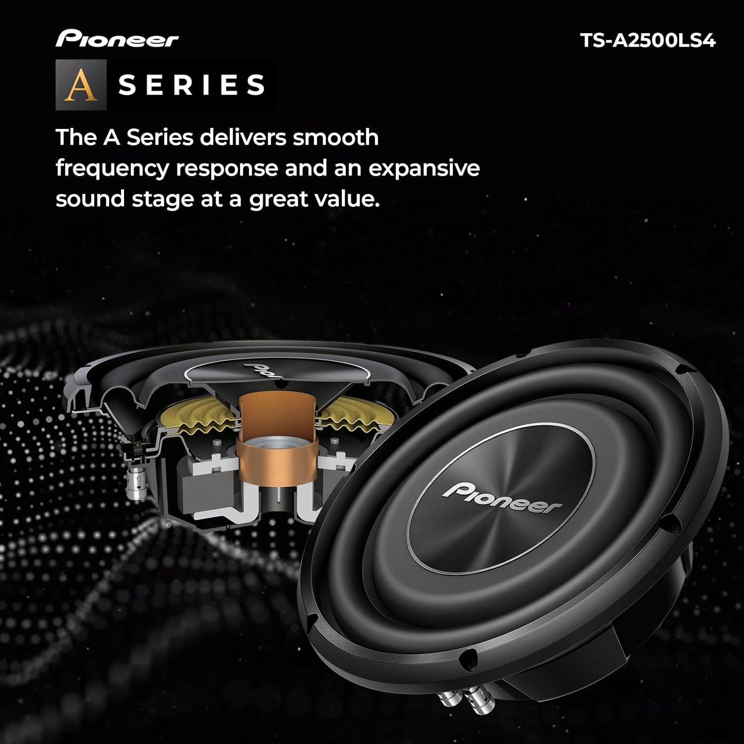 imagePIONEER ASeries TSA250D4 10 Subwoofer 1300W Max Flexible Wiring Powerful Bass Output10 1200W