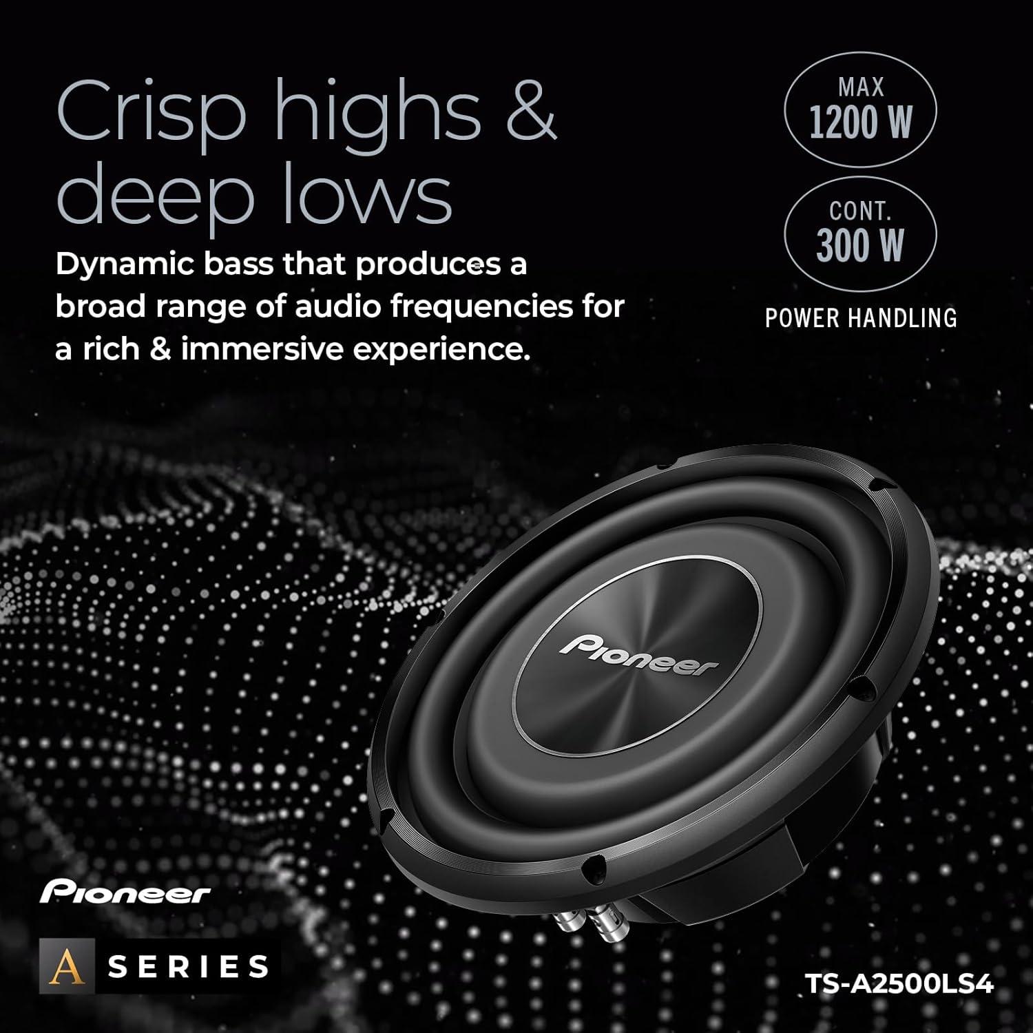 imagePIONEER ASeries TSA250D4 10 Subwoofer 1300W Max Flexible Wiring Powerful Bass Output10 1200W