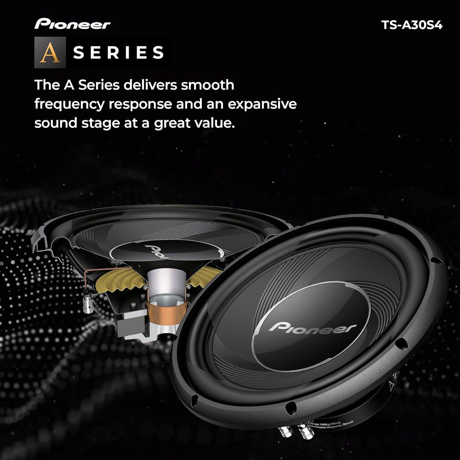 imagePIONEER ASeries TSA250D4 10 Subwoofer 1300W Max Flexible Wiring Powerful Bass Output12 1400W
