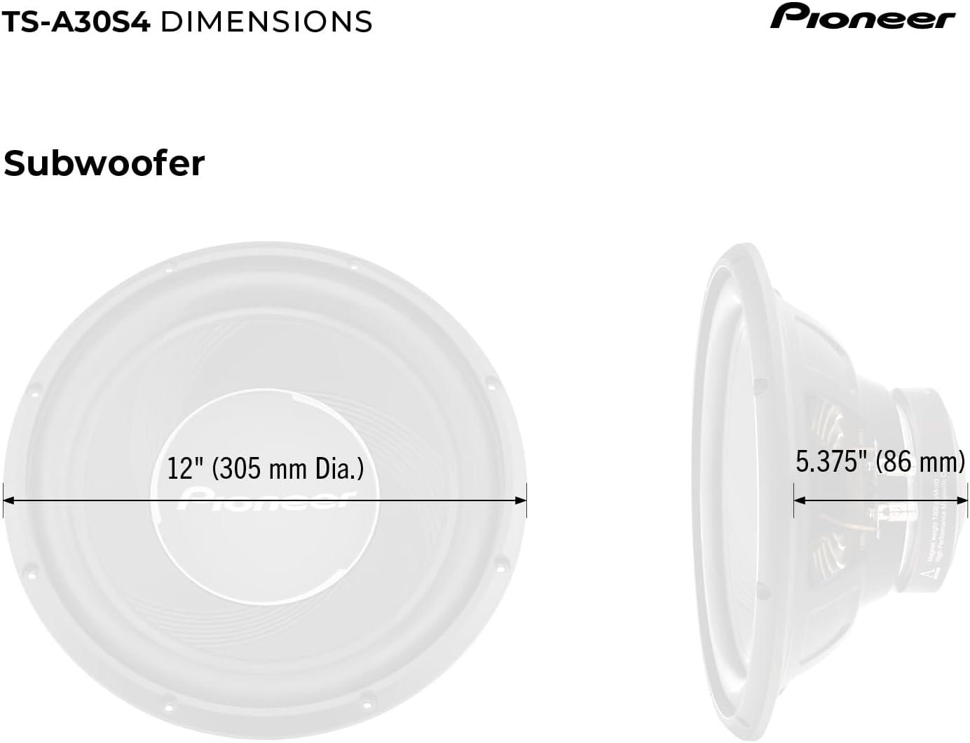 imagePIONEER ASeries TSA250D4 10 Subwoofer 1300W Max Flexible Wiring Powerful Bass Output12 1400W