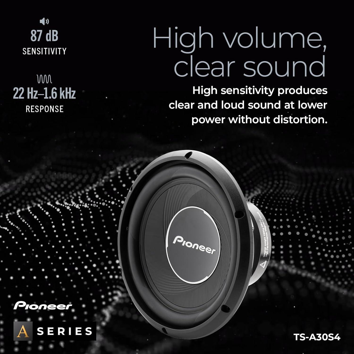 imagePIONEER ASeries TSA250D4 10 Subwoofer 1300W Max Flexible Wiring Powerful Bass Output12 1400W