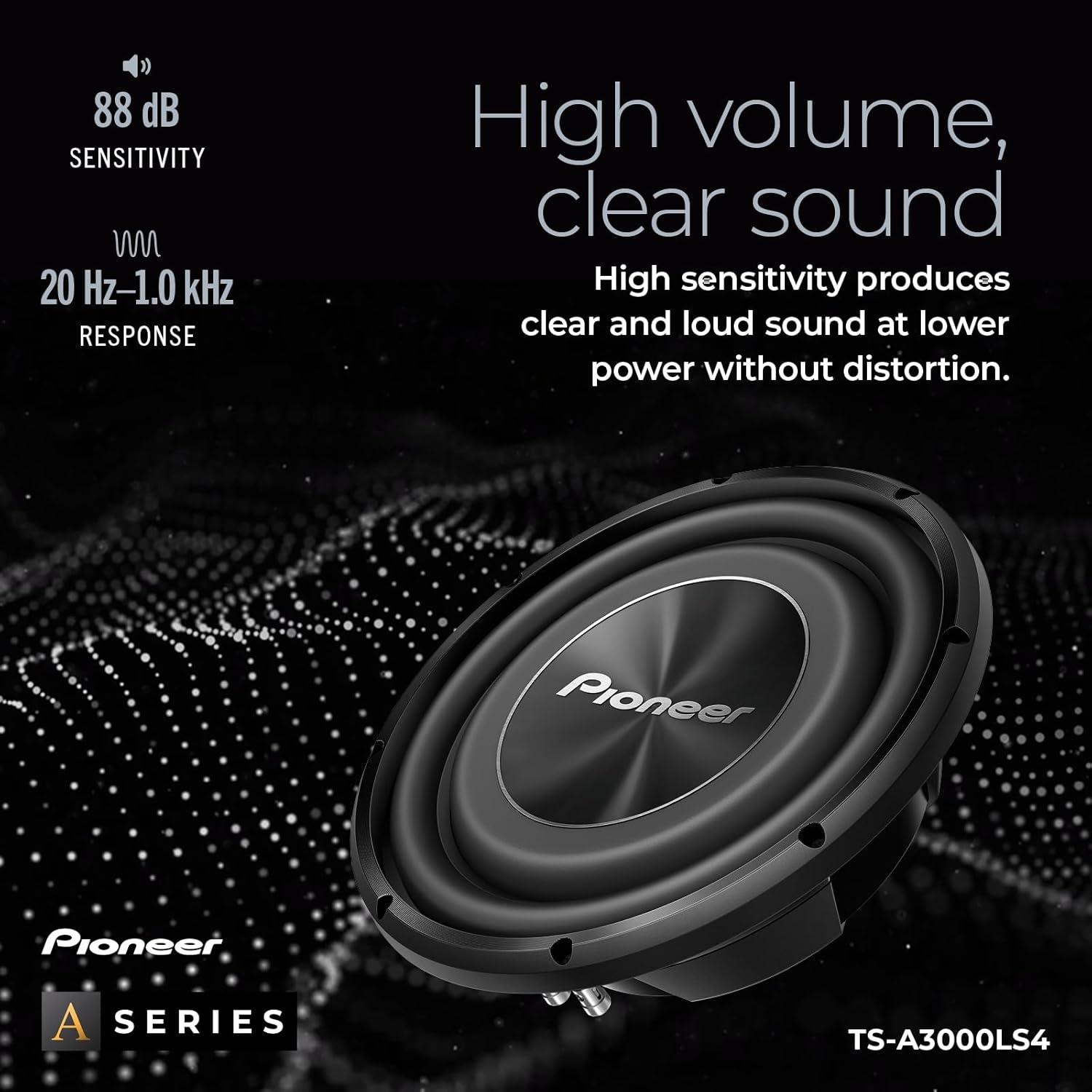 imagePIONEER ASeries TSA250D4 10 Subwoofer 1300W Max Flexible Wiring Powerful Bass Output12 1500W