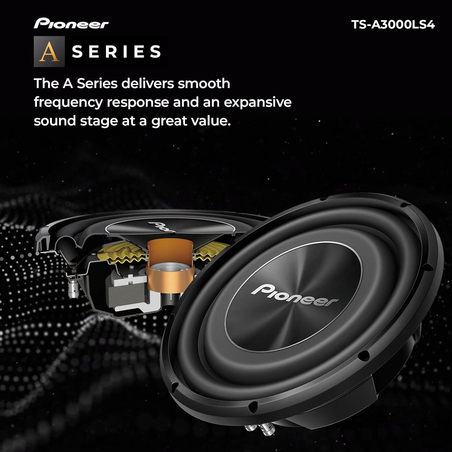 imagePIONEER ASeries TSA250D4 10 Subwoofer 1300W Max Flexible Wiring Powerful Bass Output12 1500W