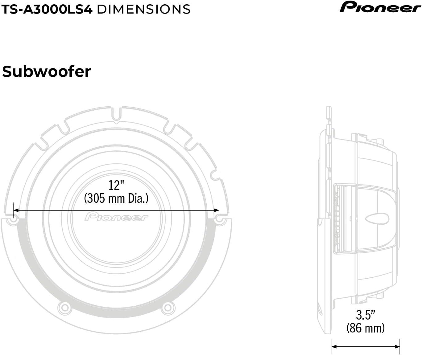 imagePIONEER ASeries TSA250D4 10 Subwoofer 1300W Max Flexible Wiring Powerful Bass Output12 1500W