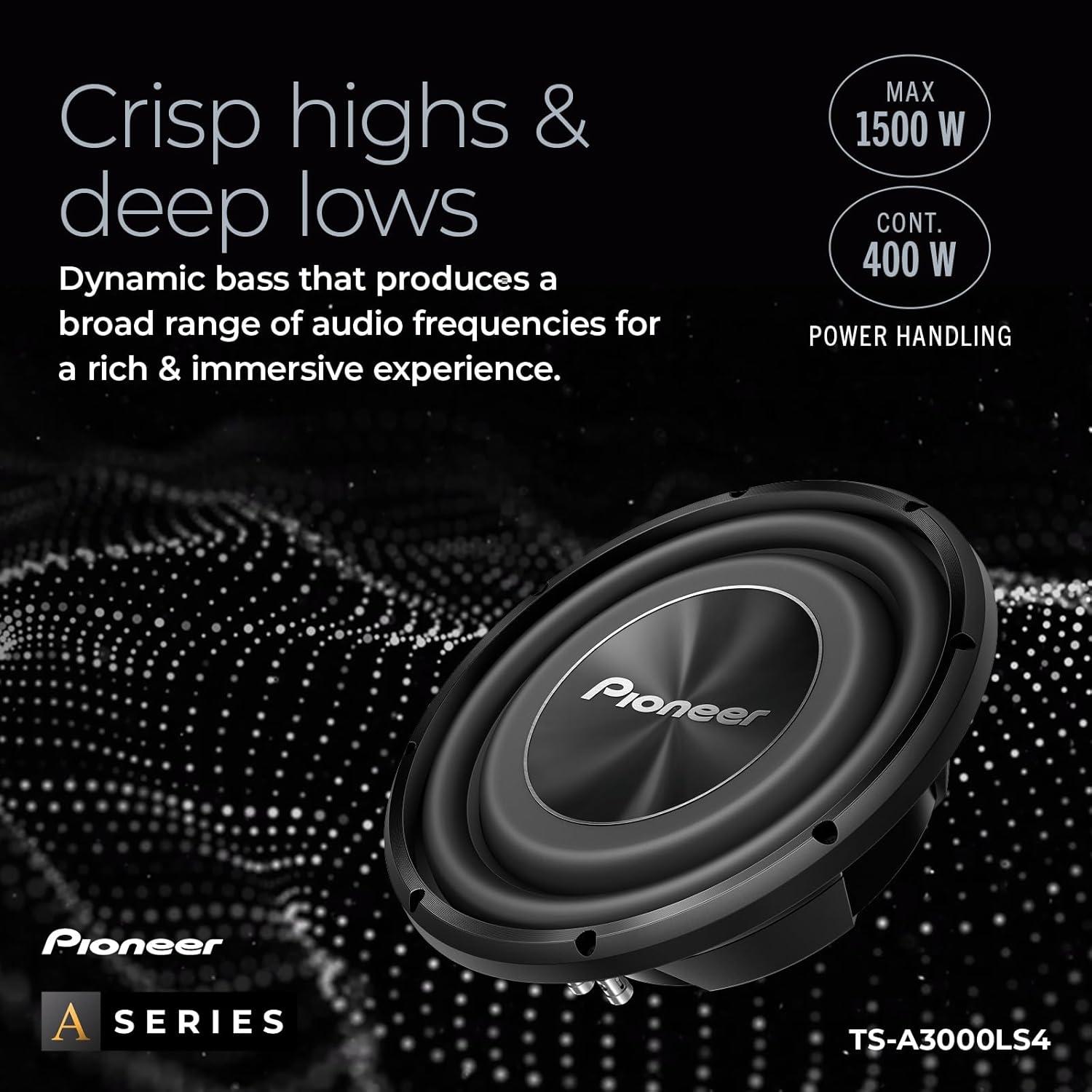 imagePIONEER ASeries TSA250D4 10 Subwoofer 1300W Max Flexible Wiring Powerful Bass Output12 1500W