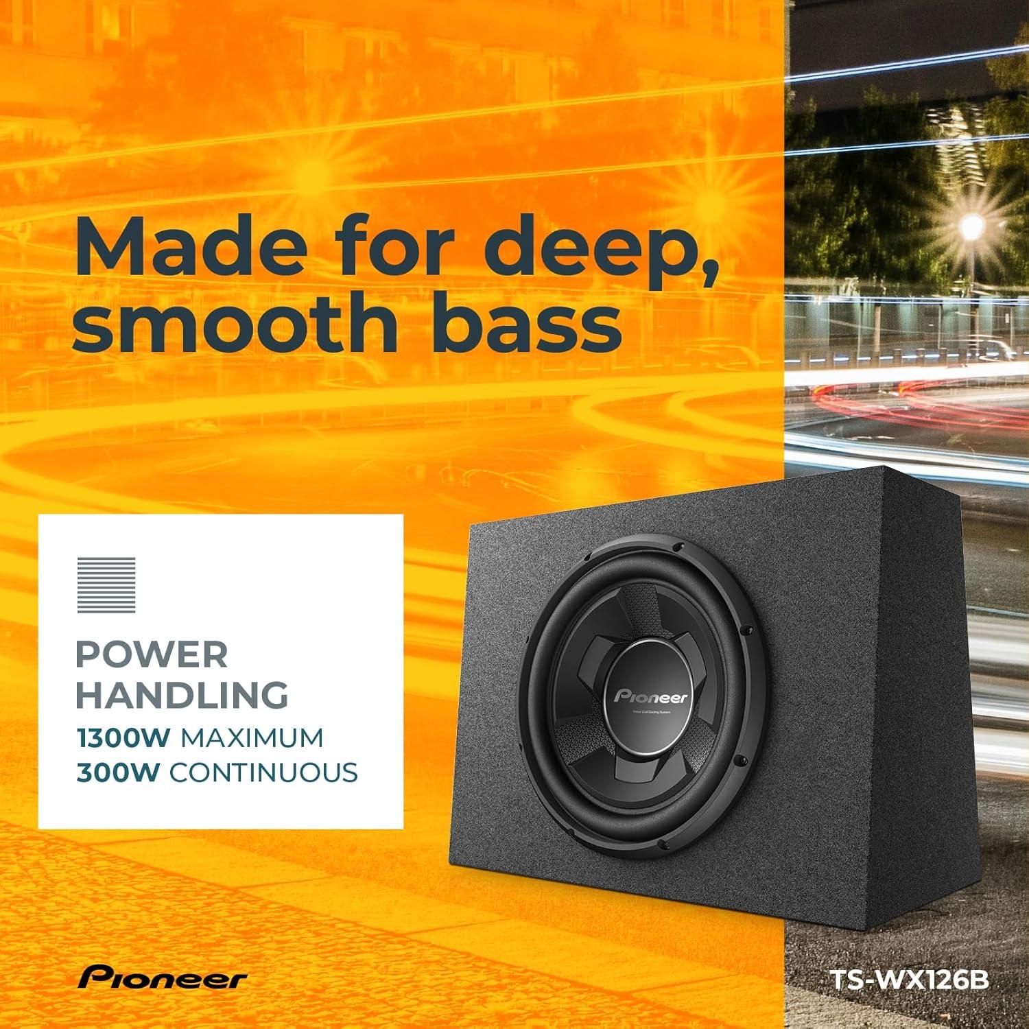 imagePIONEER TSWX126B 12 Subwoofer 1300W Max Powerful Dropin bass Solution Easy Installation Enclosure Included