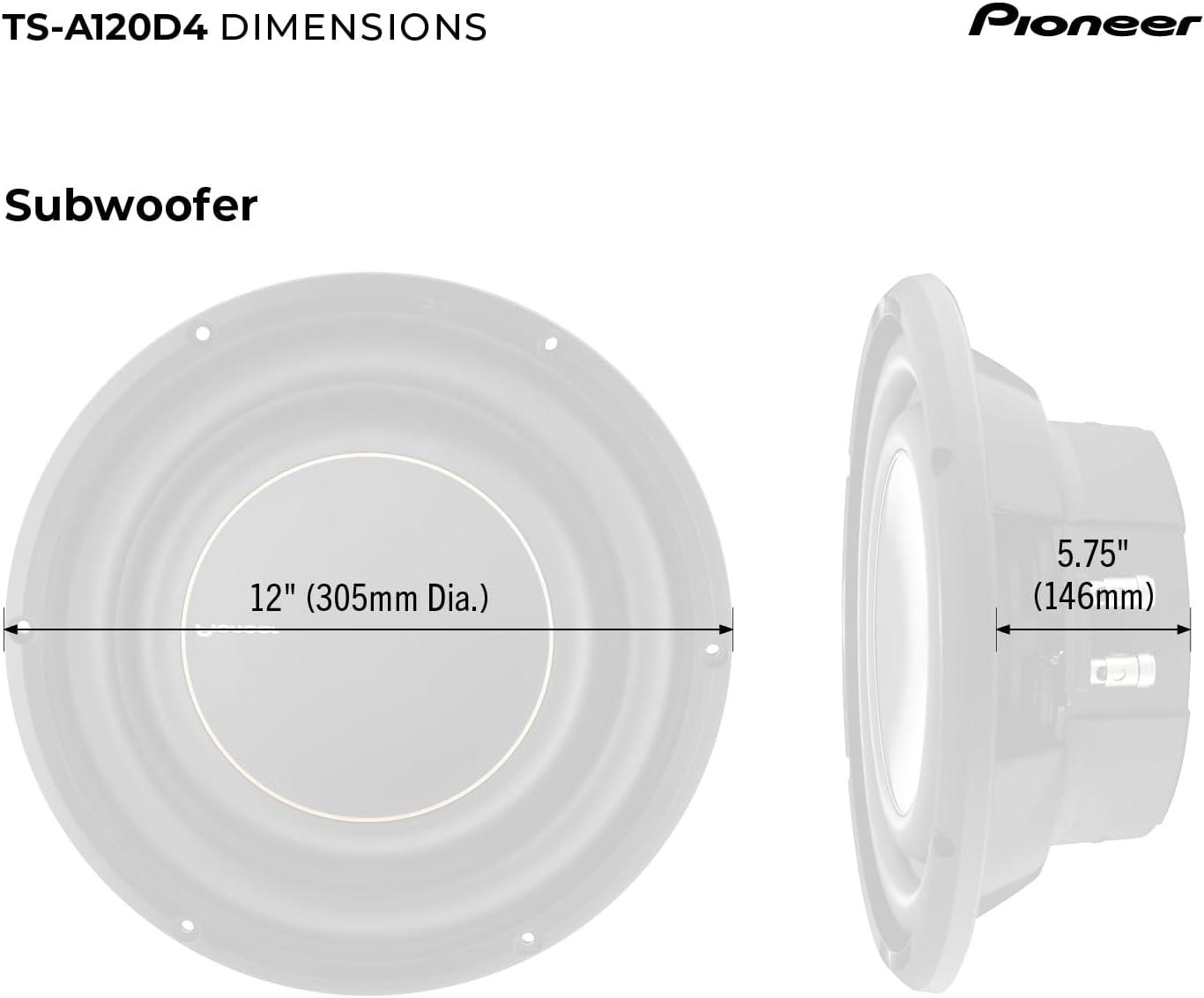 imagePioneer ASeries TSA120D4 12 Subwoofer 1500W Max Flexible Wiring Powerful Bass Output