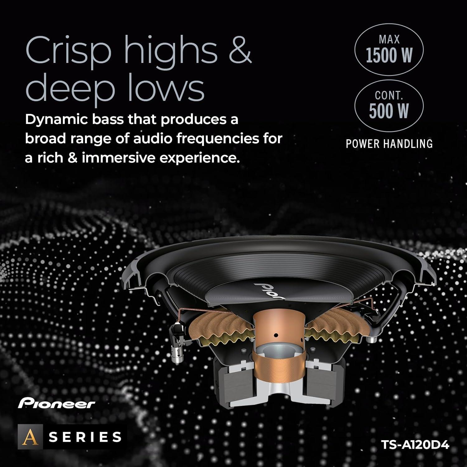 imagePioneer ASeries TSA120D4 12 Subwoofer 1500W Max Flexible Wiring Powerful Bass Output