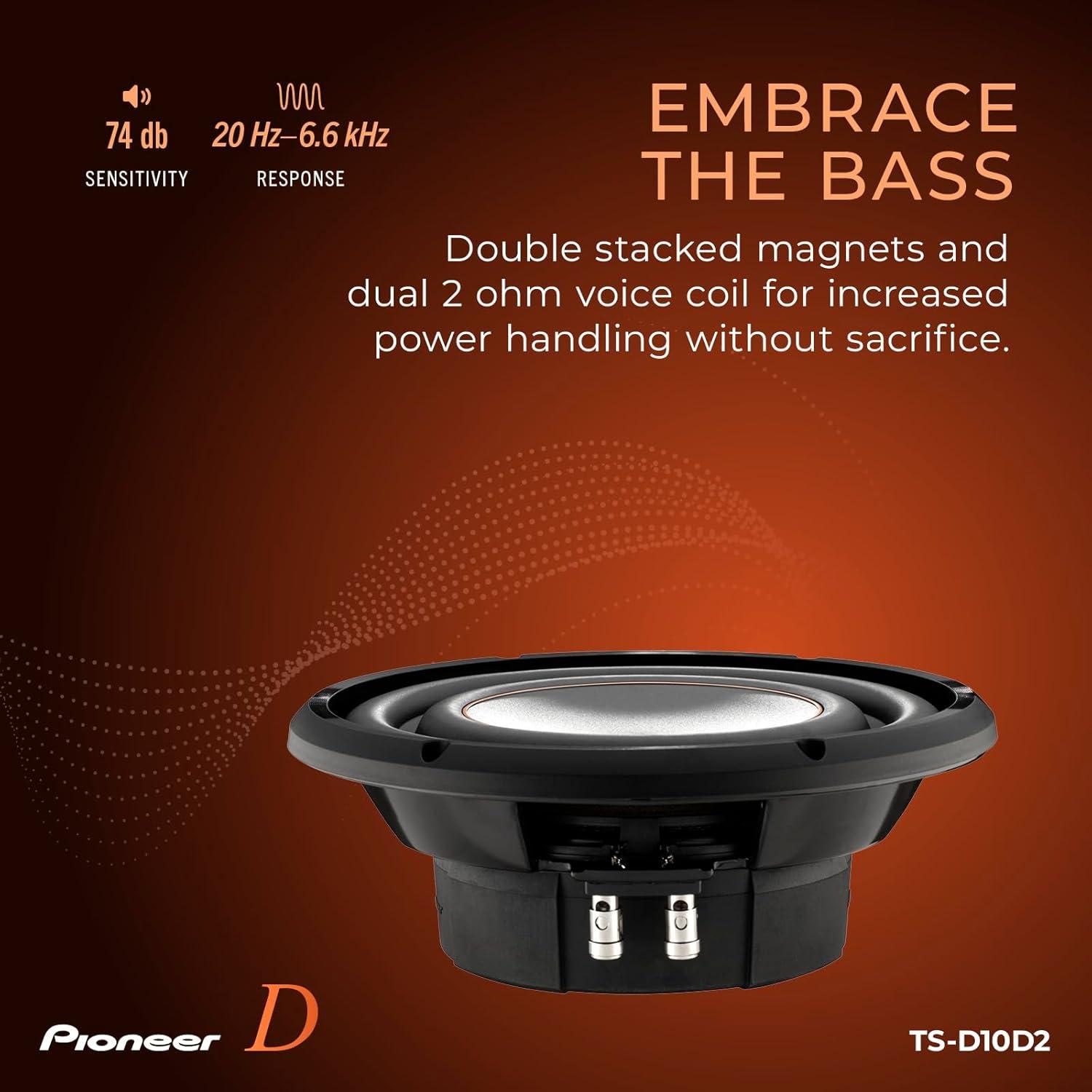 imagePioneer ASeries TSD10D2 10 High Performance Subwoofer 1300W Max Dual 2 Ohm Voice Coil for Flexible Wiring Powerful Bass OutputTSD10D2 10 Dual 2 Ohms
