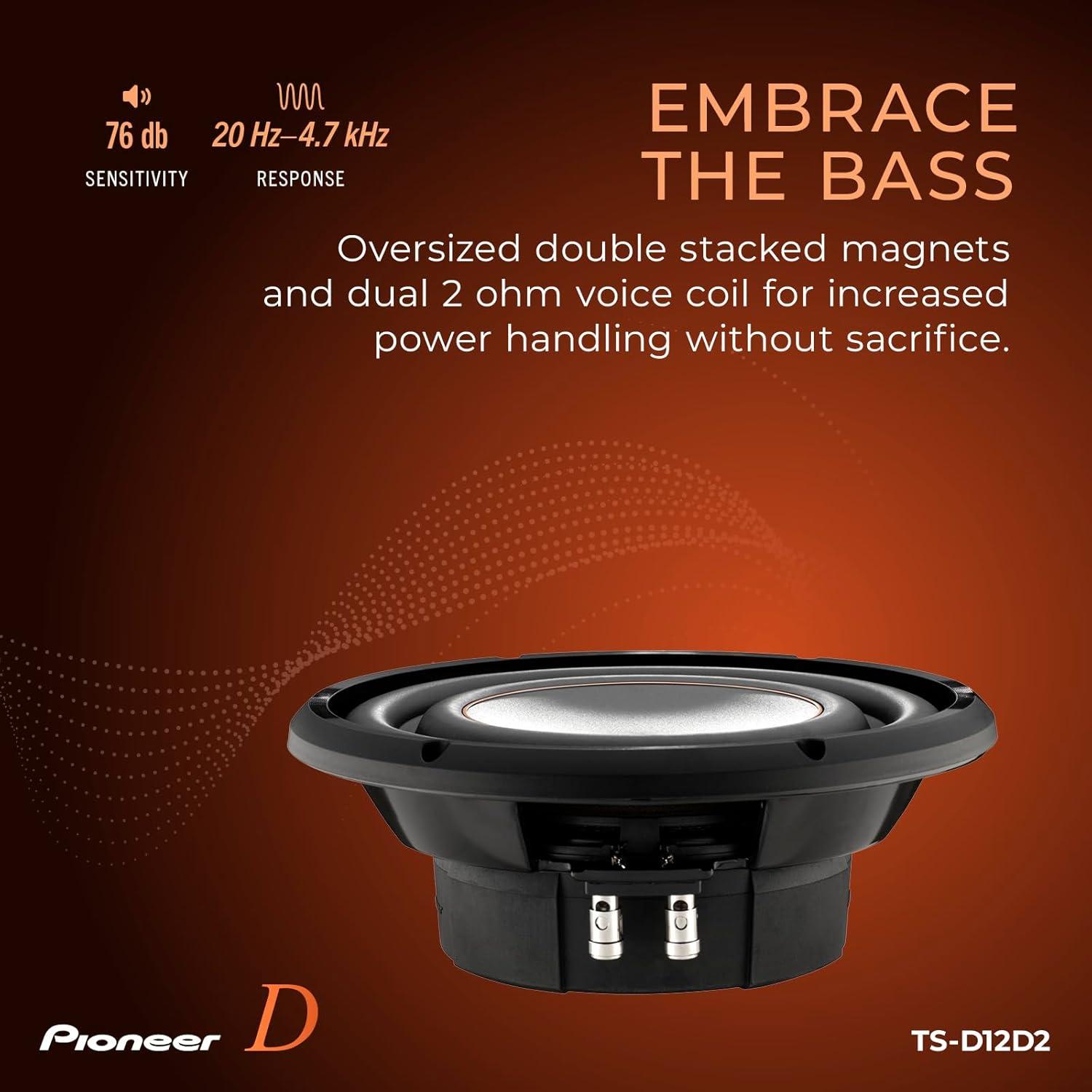 imagePioneer ASeries TSD10D2 10 High Performance Subwoofer 1300W Max Dual 2 Ohm Voice Coil for Flexible Wiring Powerful Bass OutputTSD12D2 12 Dual 2 Ohms