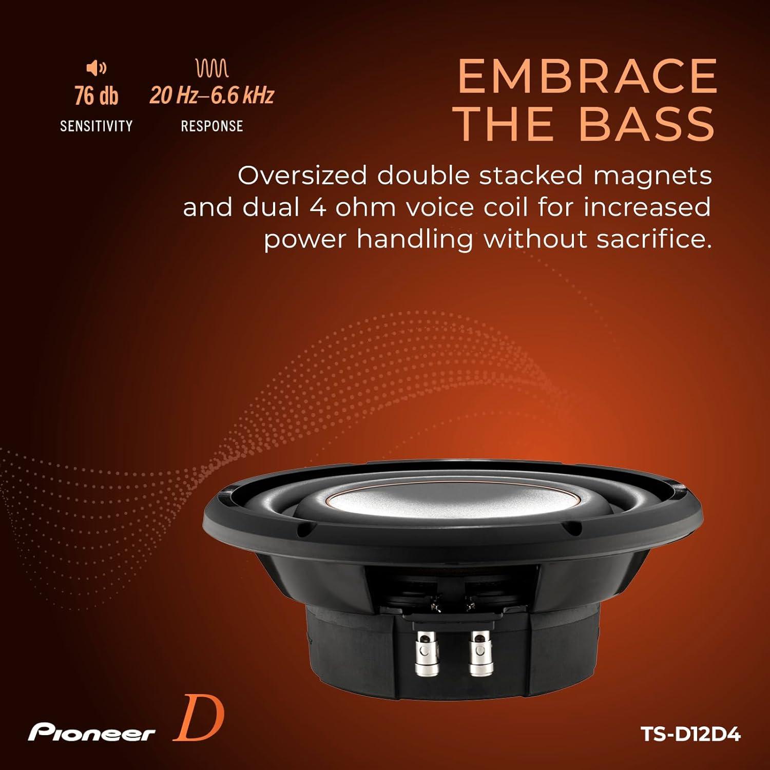 imagePioneer ASeries TSD10D2 10 High Performance Subwoofer 1300W Max Dual 2 Ohm Voice Coil for Flexible Wiring Powerful Bass OutputTSD12D4 12 Dual 4 Ohms